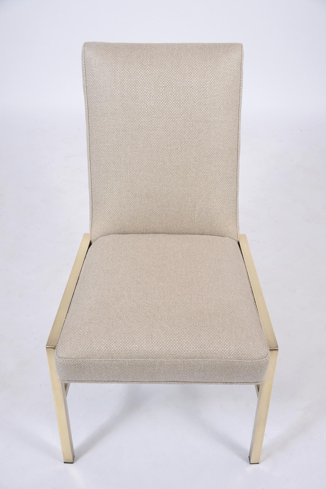 Restored Mastercraft Mid-Century Brass Side Chairs with Beige Wool Upholstery For Sale 2