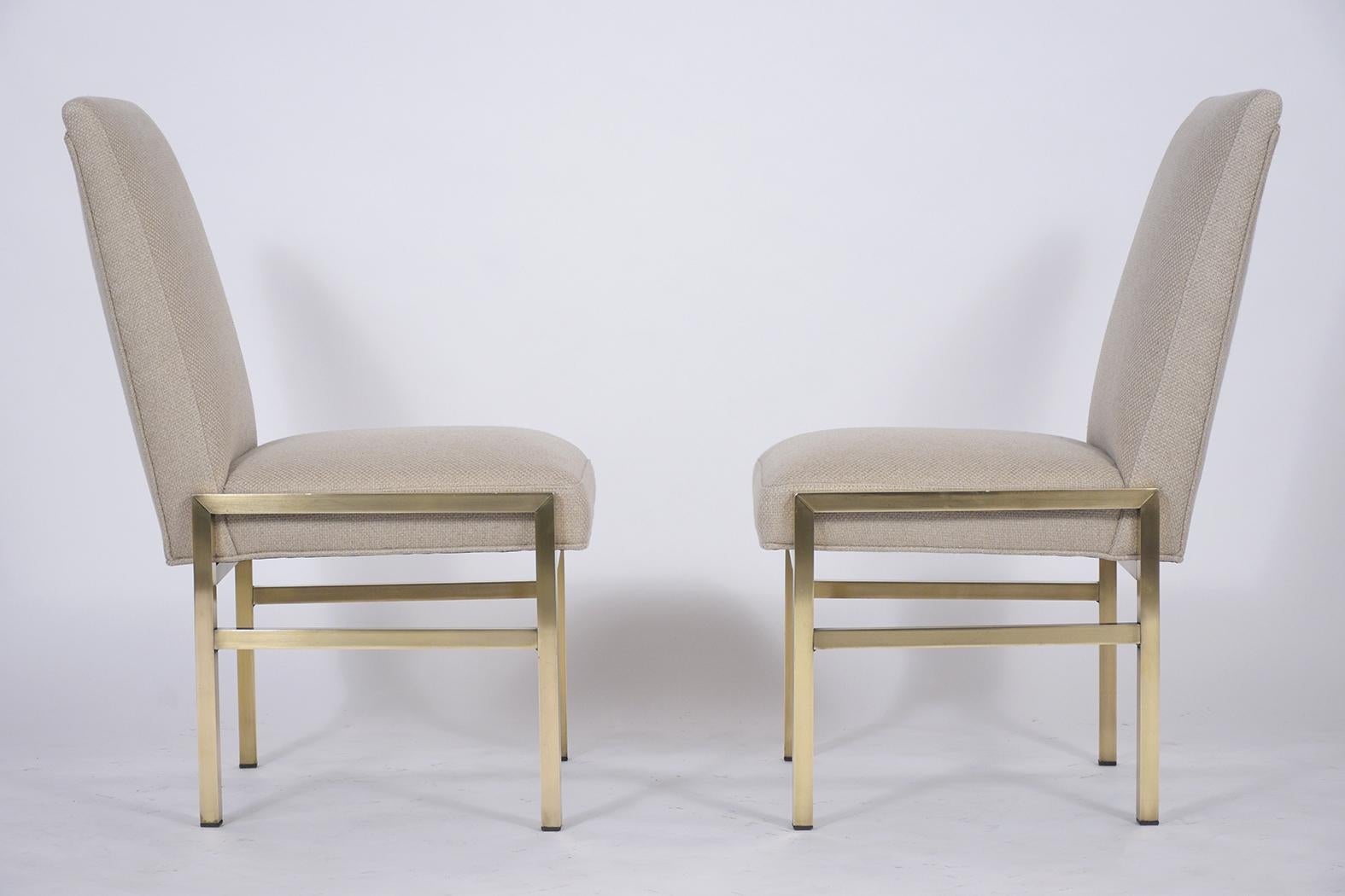 Restored Mastercraft Mid-Century Brass Side Chairs with Beige Wool Upholstery For Sale 3