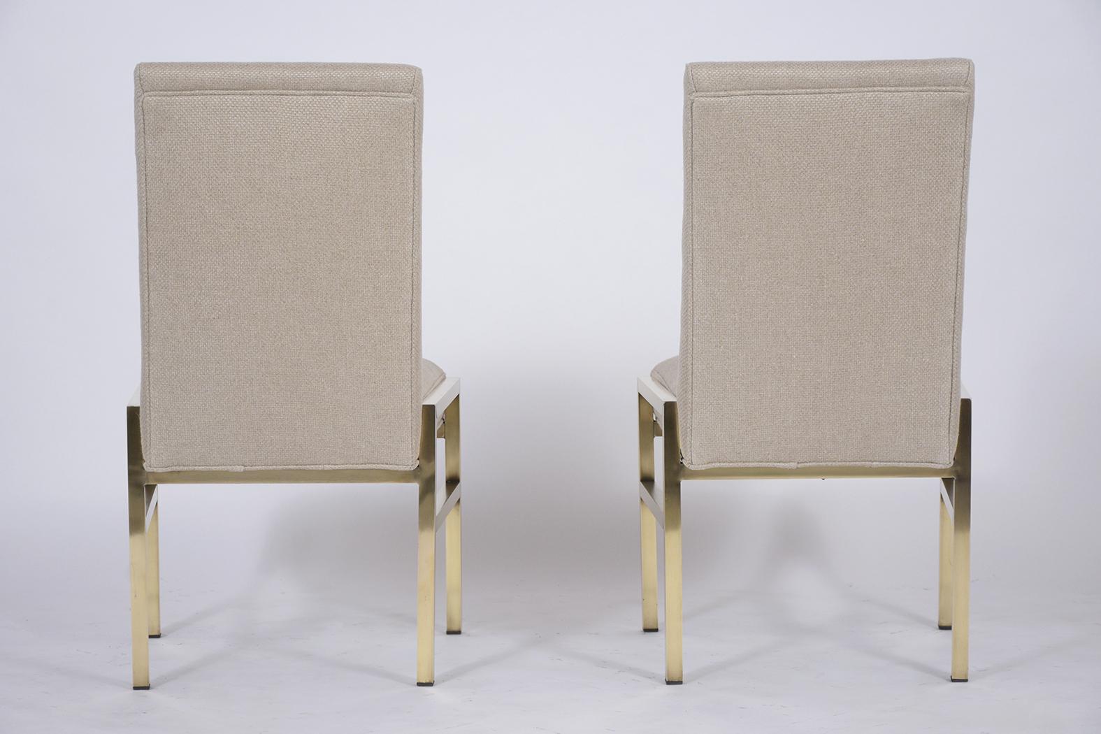 Restored Mastercraft Mid-Century Brass Side Chairs with Beige Wool Upholstery For Sale 4