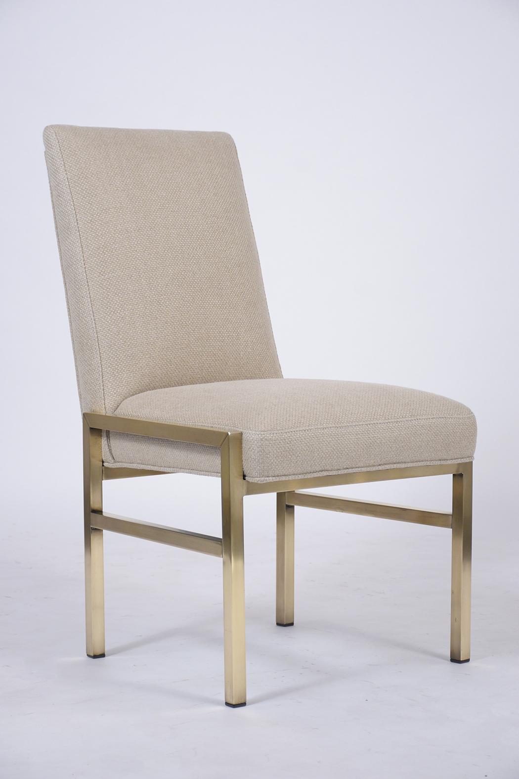 Mid-Century Modern Restored Mastercraft Mid-Century Brass Side Chairs with Beige Wool Upholstery For Sale