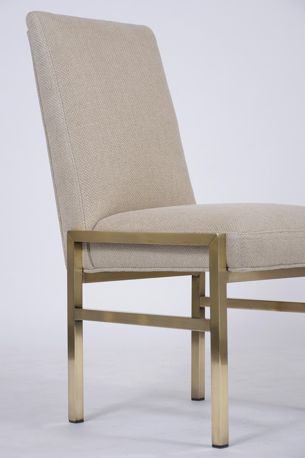 Lacquered Restored Mastercraft Mid-Century Brass Side Chairs with Beige Wool Upholstery For Sale