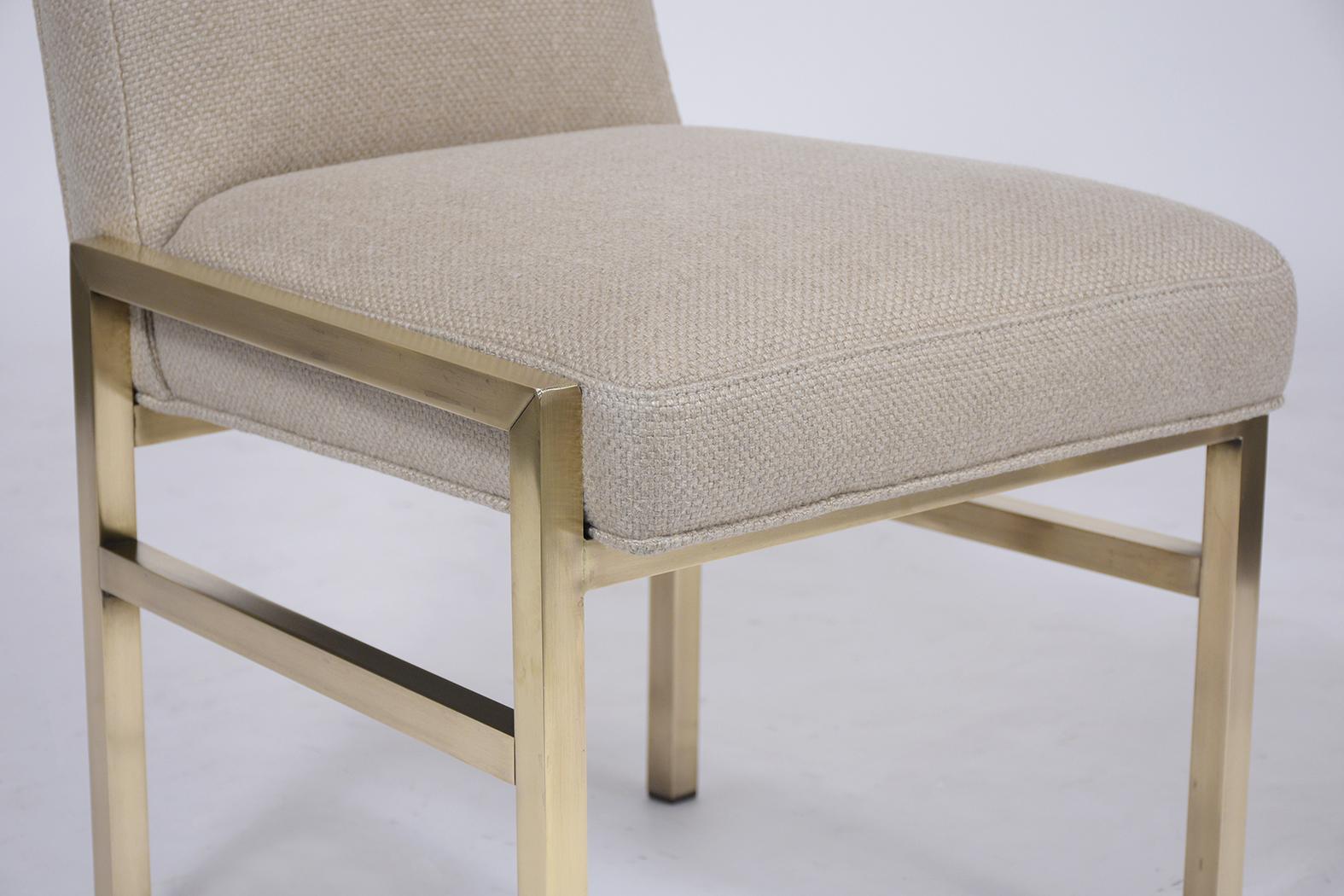 Restored Mastercraft Mid-Century Brass Side Chairs with Beige Wool Upholstery In Good Condition For Sale In Los Angeles, CA