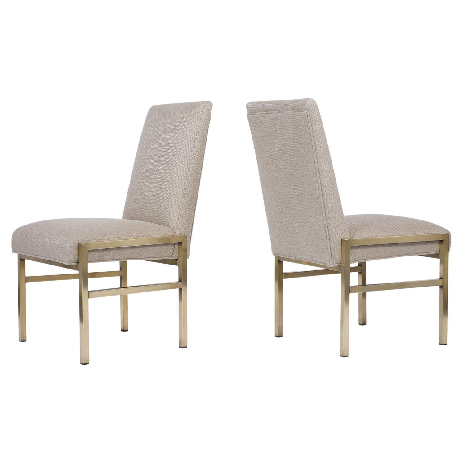 Restored Mastercraft Mid-Century Brass Side Chairs with Beige Wool Upholstery For Sale