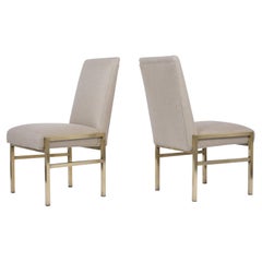 Restored Mastercraft Mid-Century Brass Side Chairs with Beige Wool Upholstery
