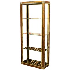 Mid-Century Modern Mastercraft Brass & Glass Étagère Shelving Unit, Three-Shelf