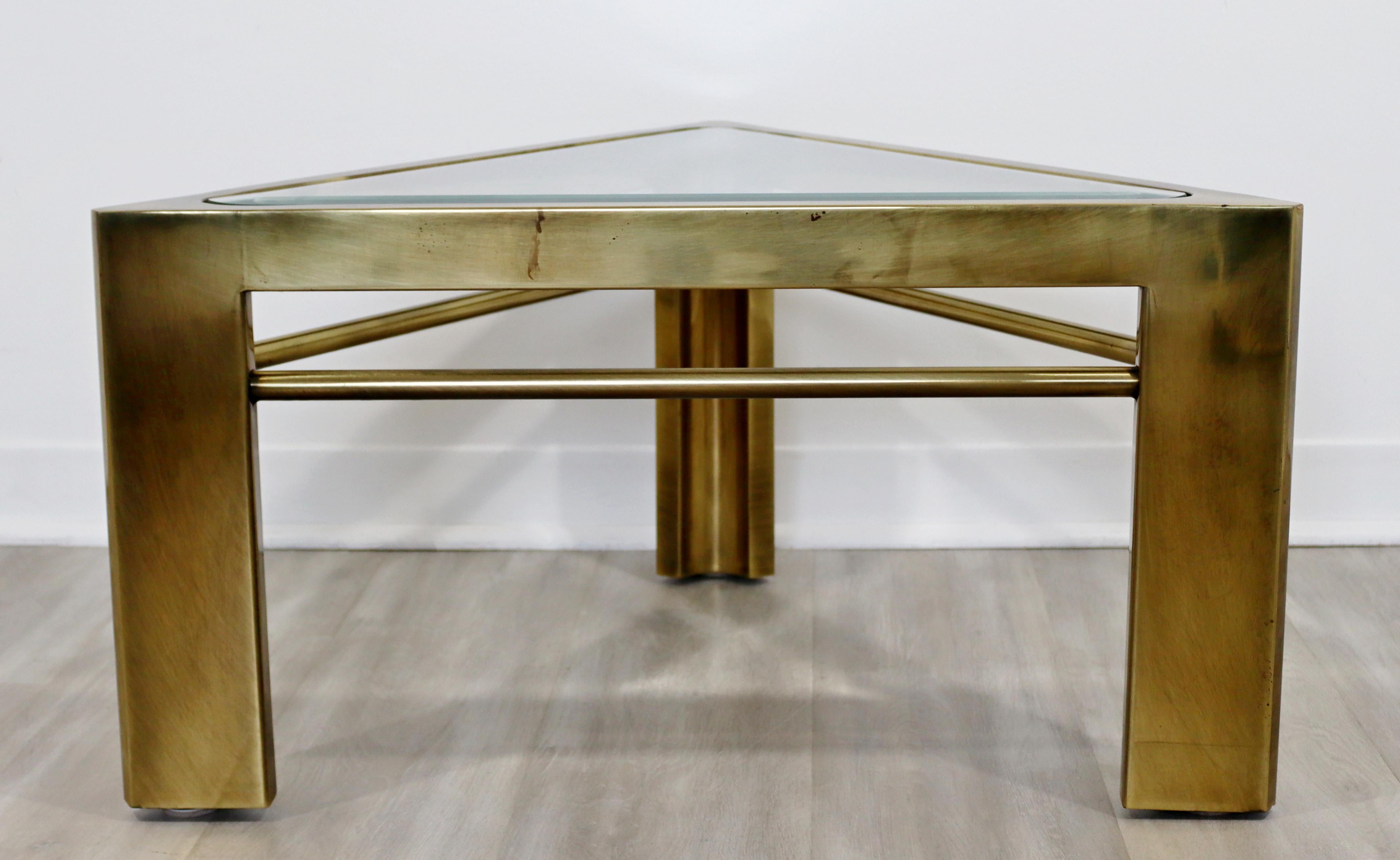 Mid-20th Century Mid-Century Modern Mastercraft Brass & Glass Triangle Side End Table 1960s