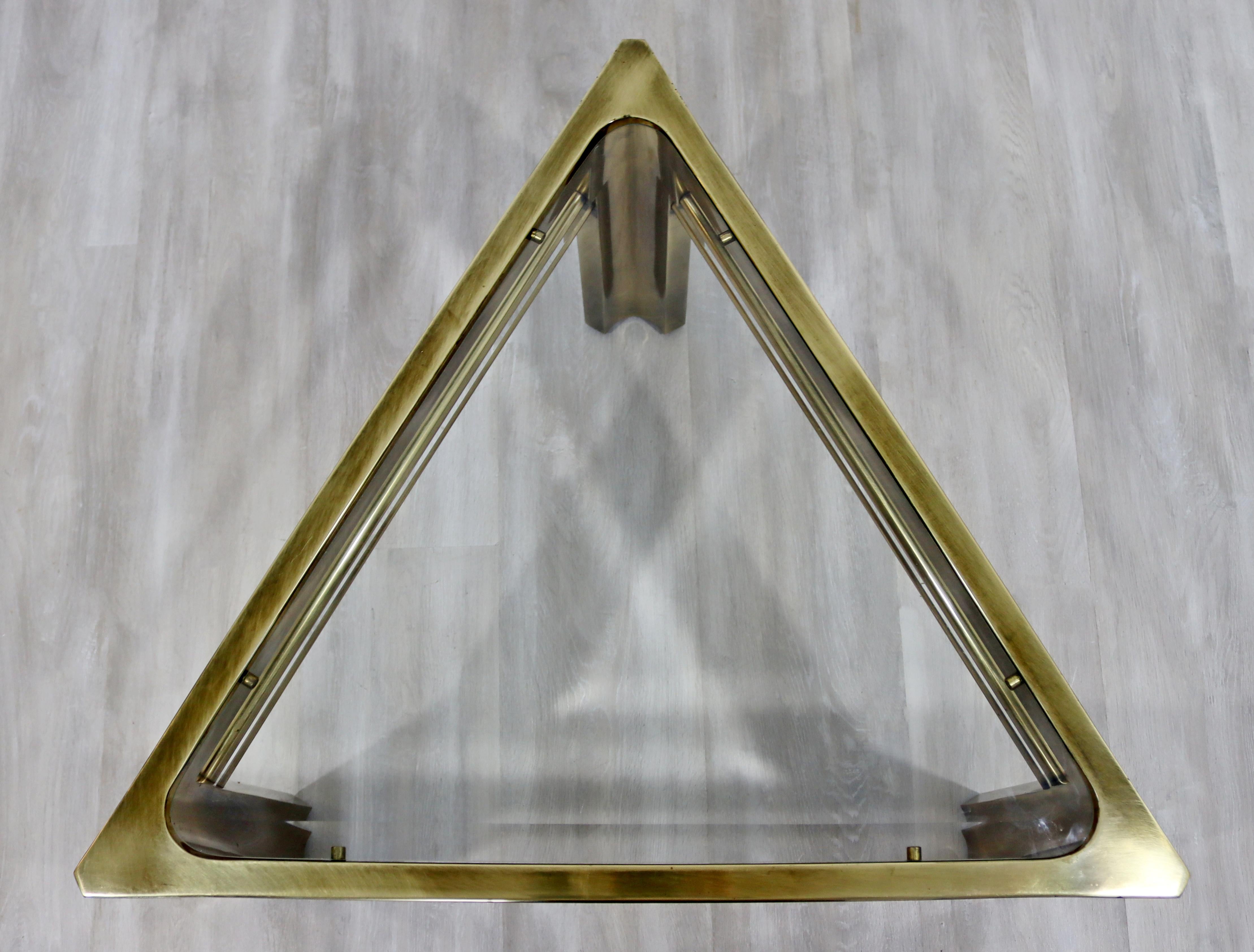 Mid-Century Modern Mastercraft Brass & Glass Triangle Side End Table 1960s 2