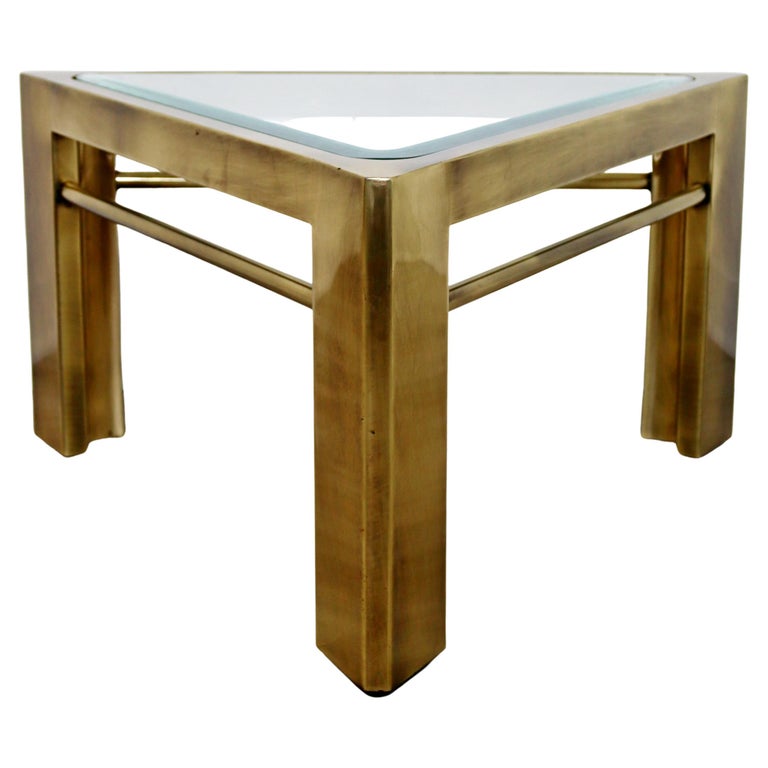 MidCentury Modern Mastercraft Brass and Glass Triangle Side End Table