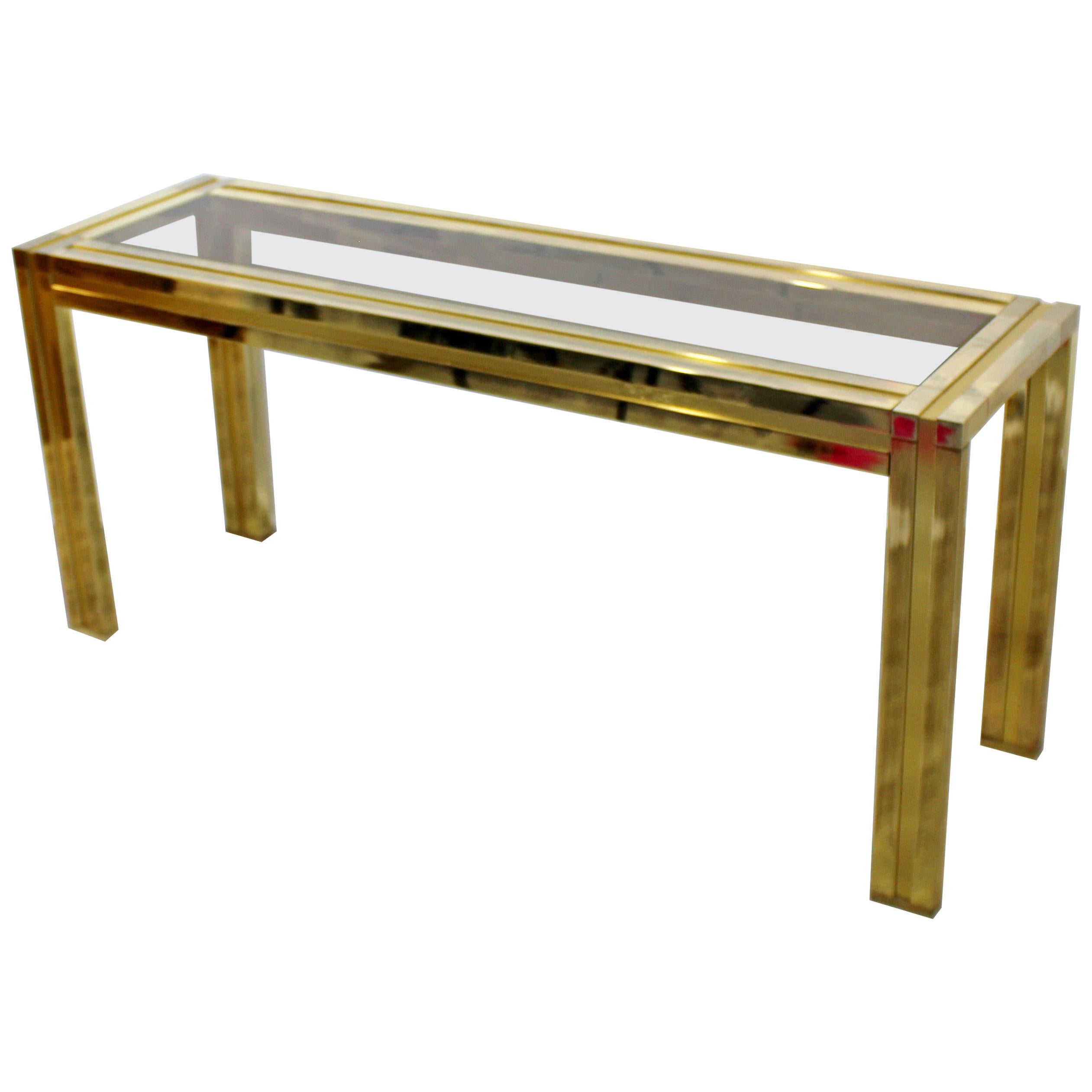 Mid-Century Modern Mastercraft Brass and Smoked Glass Console Table, 1960s