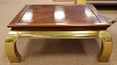 Mid Century Modern Mastercraft Brass & Wood Square Asian Coffee Table 1960s