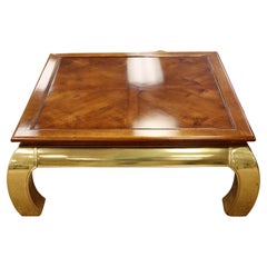 Mid Century Modern Mastercraft Brass & Wood Square Asian Coffee Table 1960s