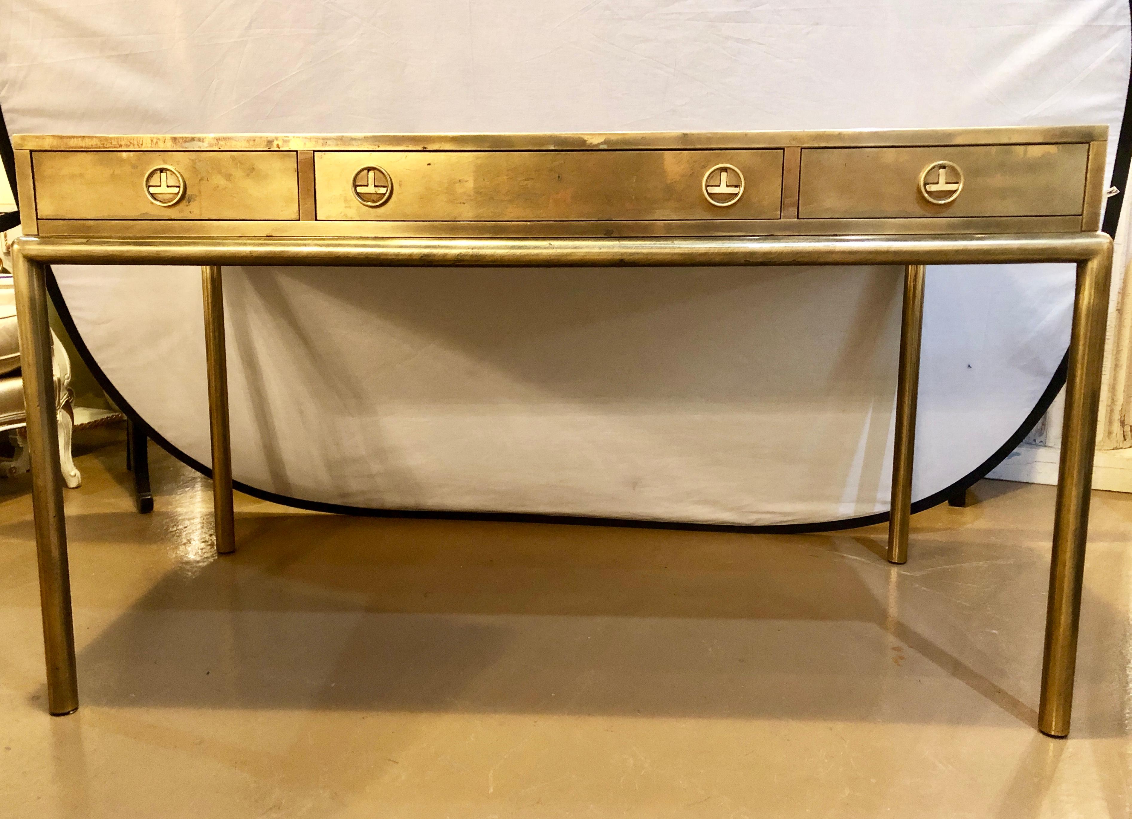 Mid-Century Modern Mastercraft Bronze Desk Bernhard Rohne Oriental in Style In Good Condition In Stamford, CT