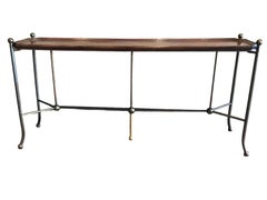 Mid Century Modern Mastercraft Burl Wood and Brass Console 1960s