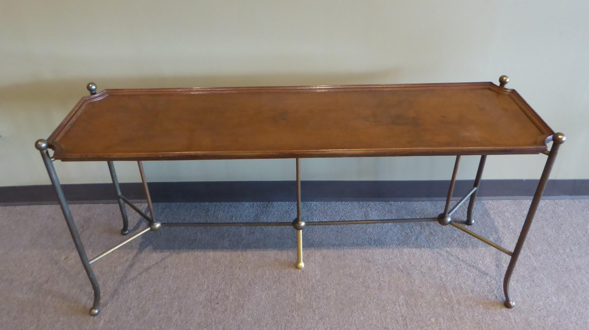  Mid Century Modern Mastercraft Burl Wood and Brass Console 1960s In Good Condition In Miami, FL