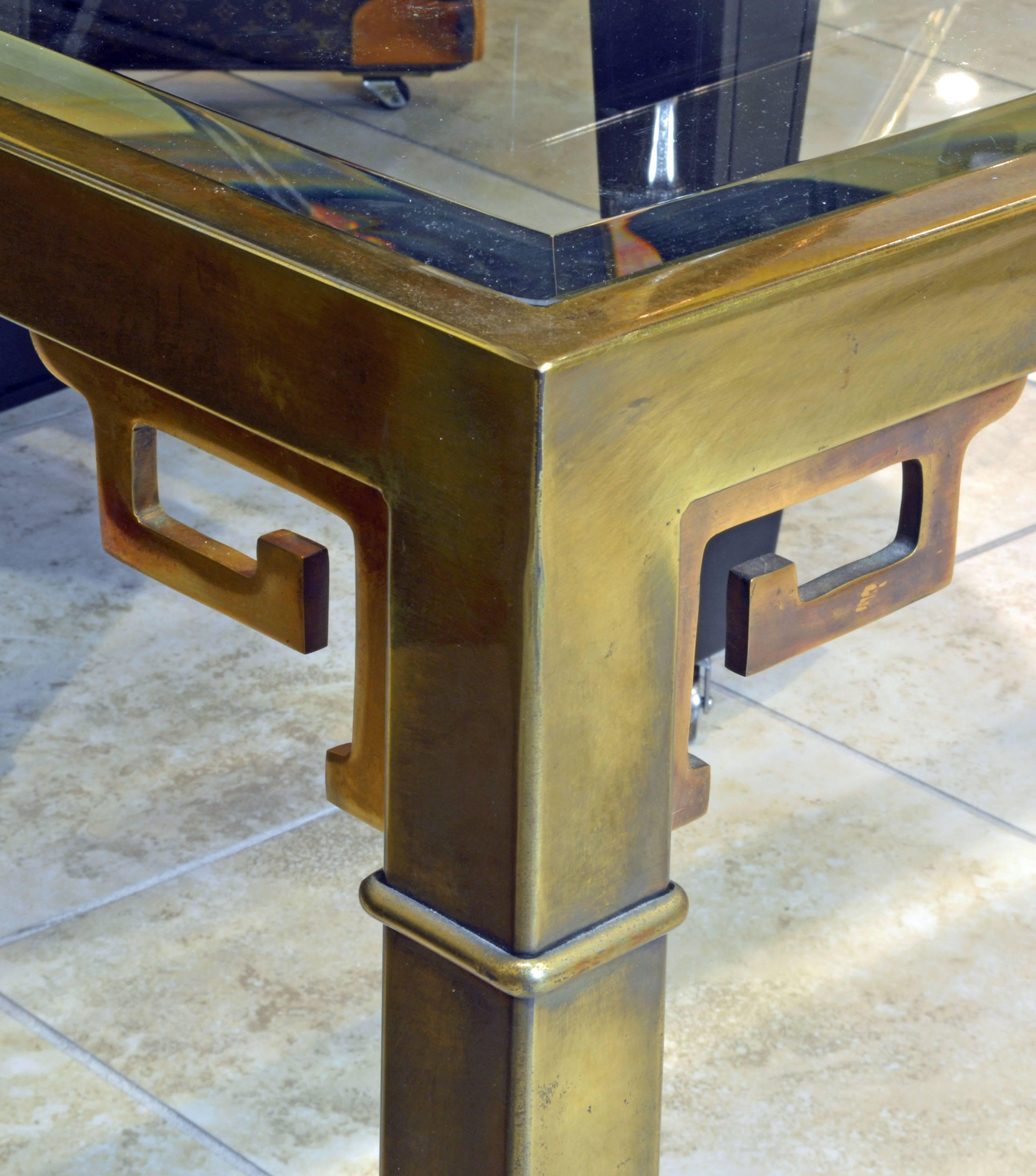 Mid-Century Modern Mastercraft Chinoiserie Solid Brass Glass Top Console Table In Good Condition In Ft. Lauderdale, FL
