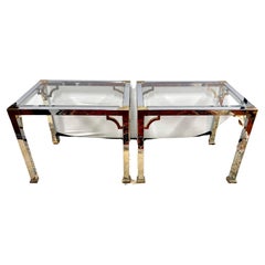 Mid Century Modern Mastercraft  Chrome Brass & Glass Pair of Side Tables