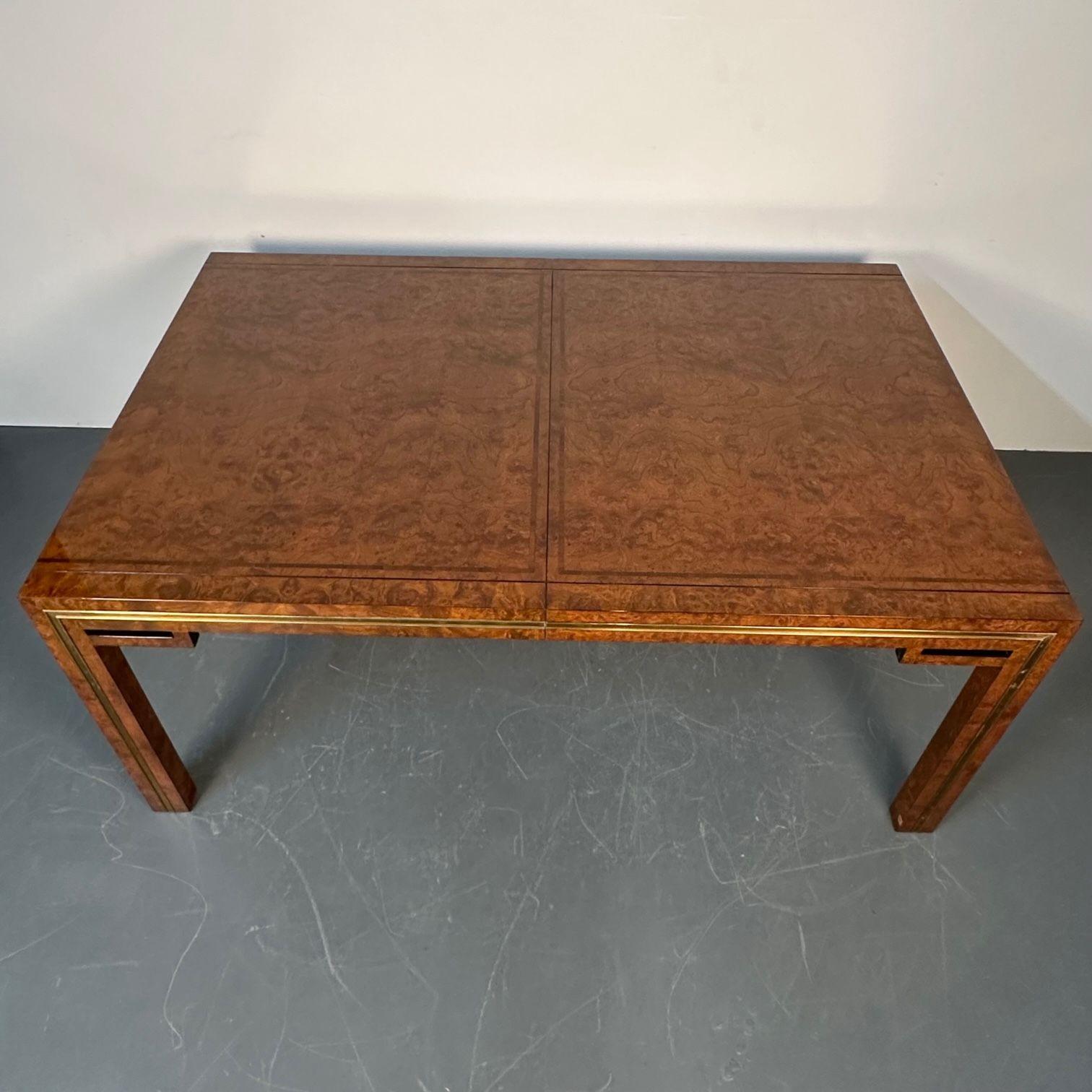 Mid-Century Modern Table de salle à manger Mastercraft en laiton et bois de ronce, William Doezema, mi-siècle moderne en vente