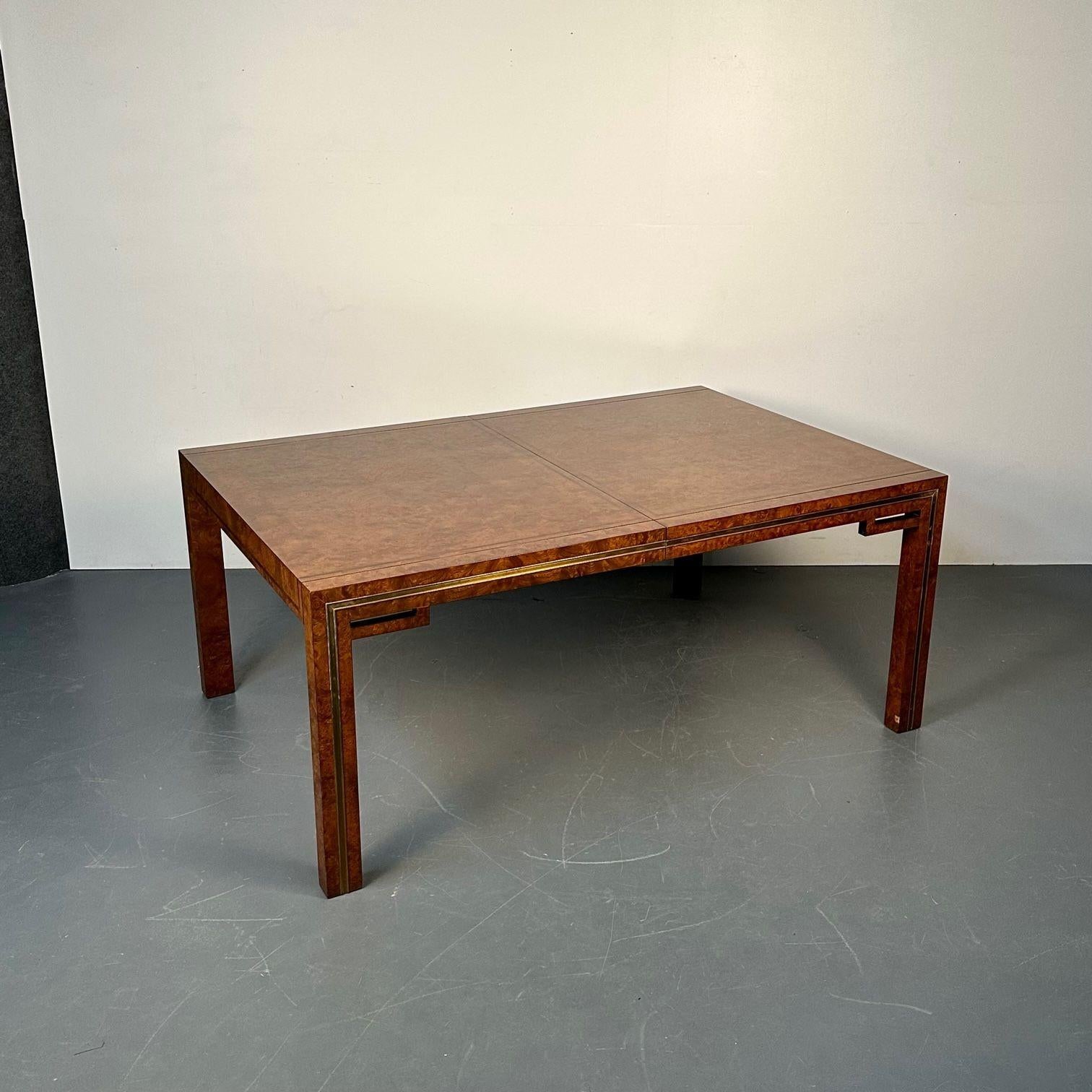 Mid-Century Modern Mastercraft Dining Table, Brass and Burlwood, William Doezema In Good Condition For Sale In Stamford, CT