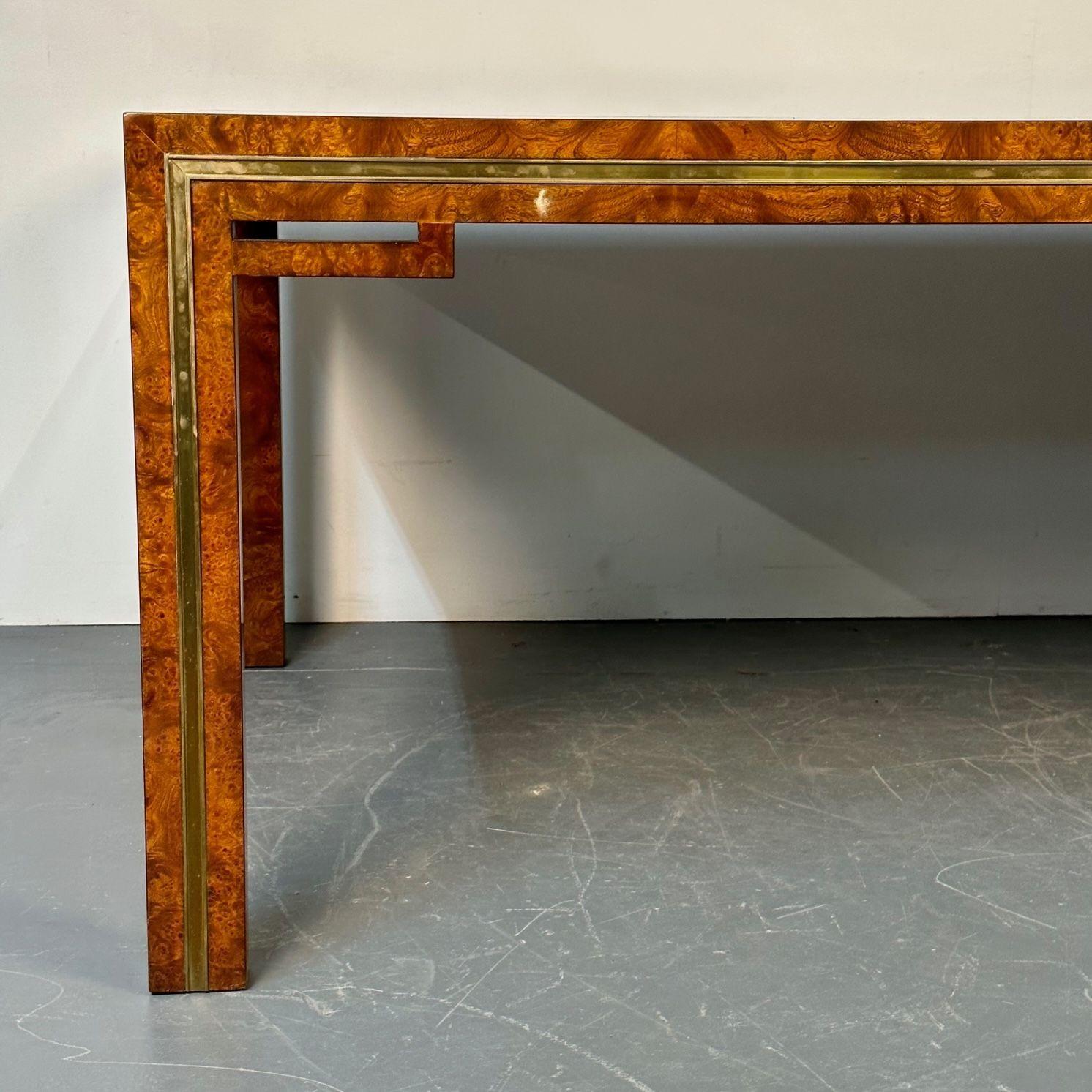 Fin du 20e siècle Table de salle à manger Mastercraft en laiton et bois de ronce, William Doezema, mi-siècle moderne en vente