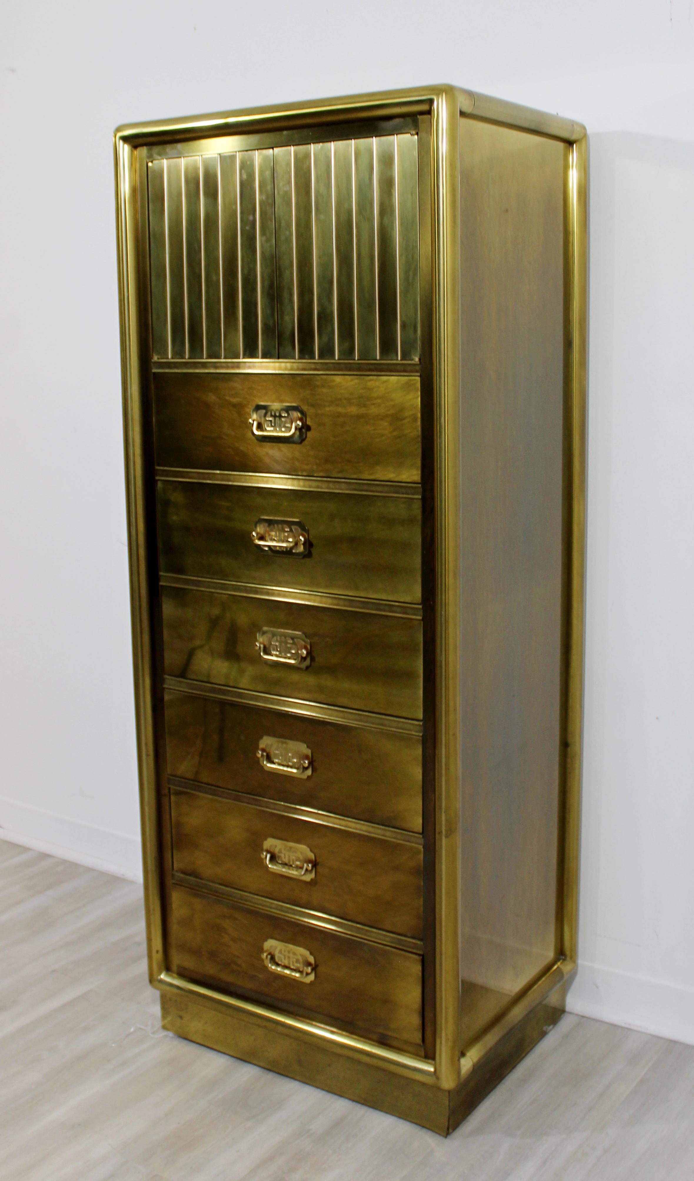 American Mid-Century Modern Mastercraft Etched Acid Brass Lingerie Cabinet, 1970s