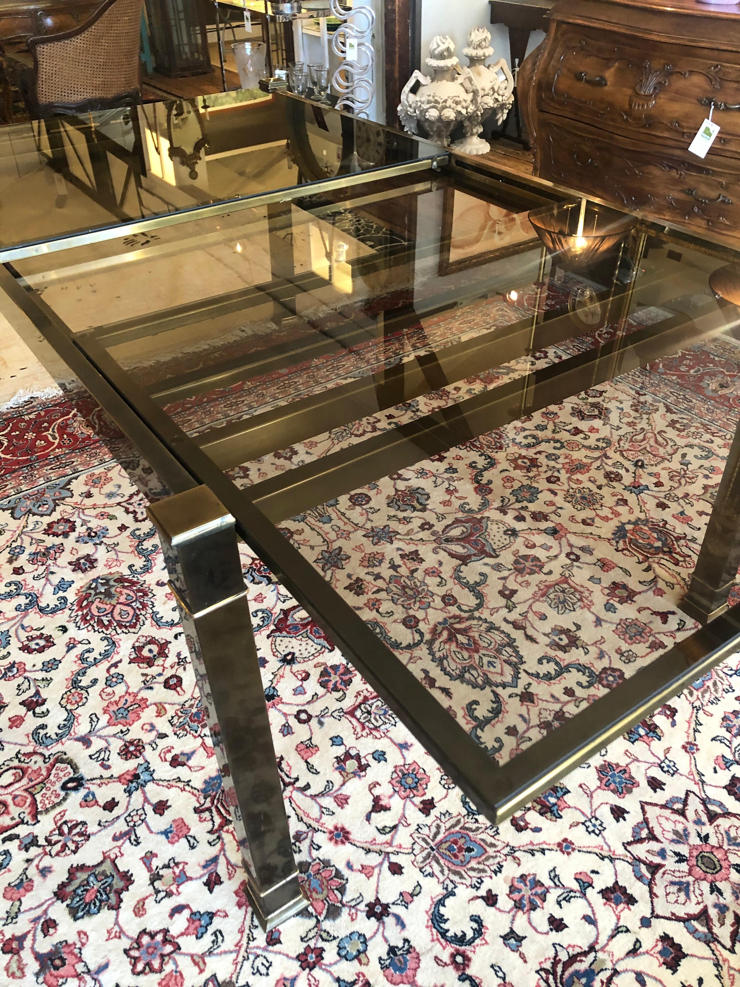 Mid-Century Modern Mastercraft Style Brass & Glass Expandable Dining Table 3