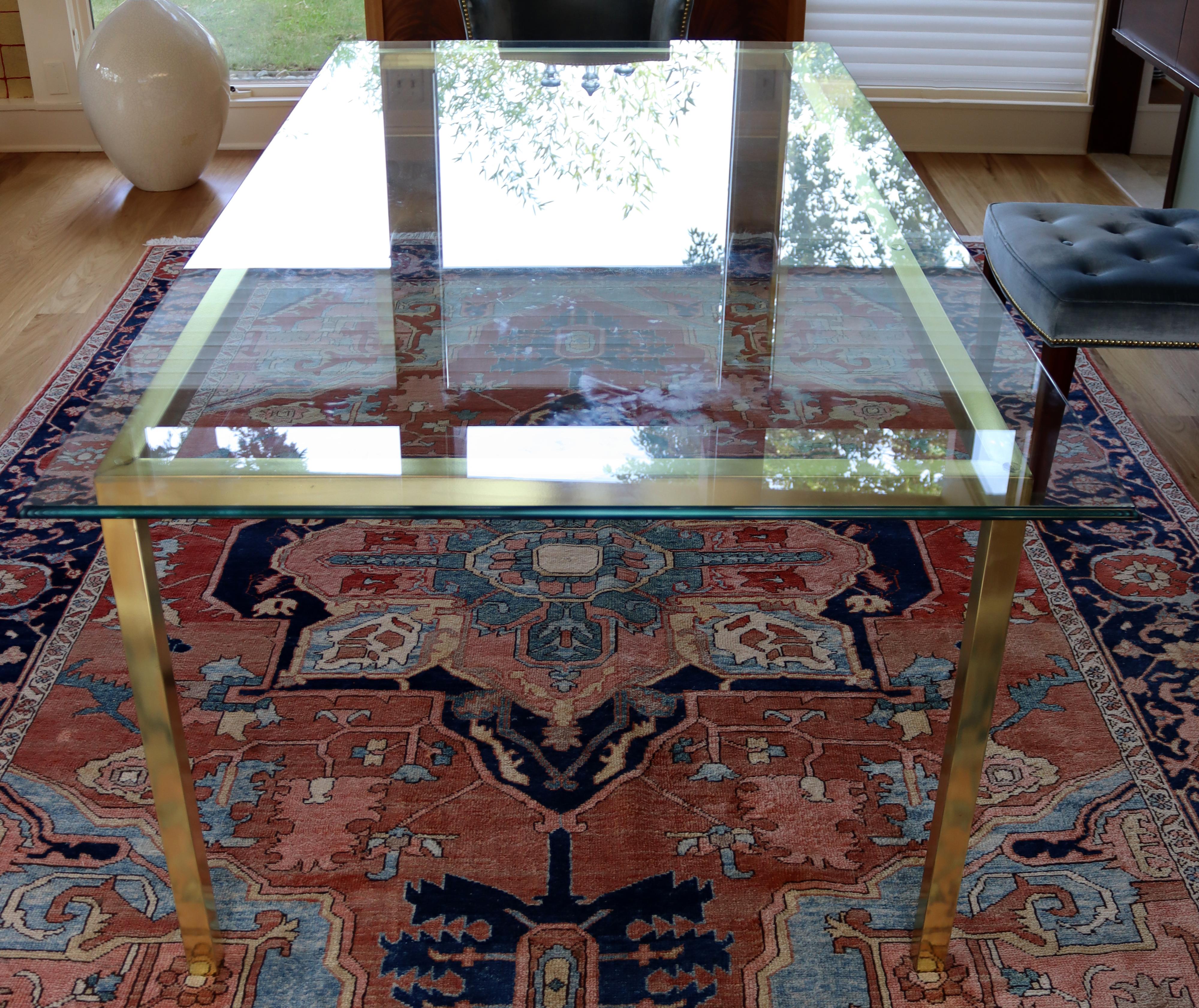 Mid-Century Modern Mastercraft Style Brass & Glass Rectangular Dining Table, 70s 1