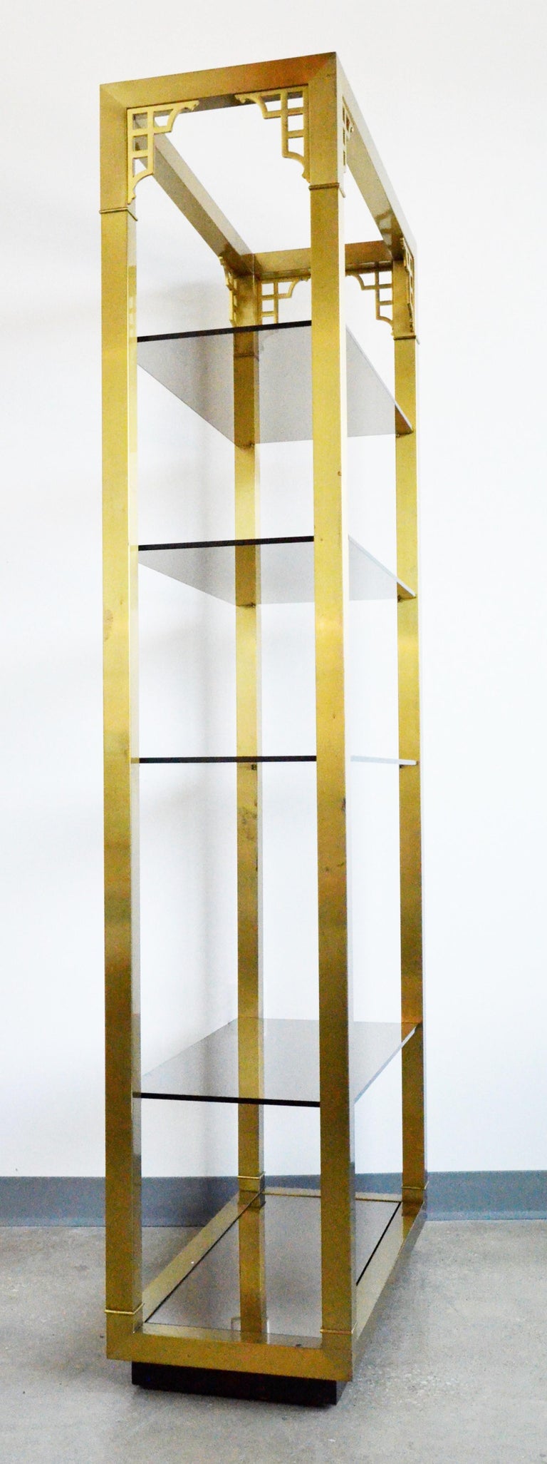 Chinoiserie Mastercraft Style Brass with Smoked and Mirrored Glass