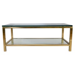 Mid Century Modern Mastercraft Style Two Tiered Brass and Glass Coffee Table