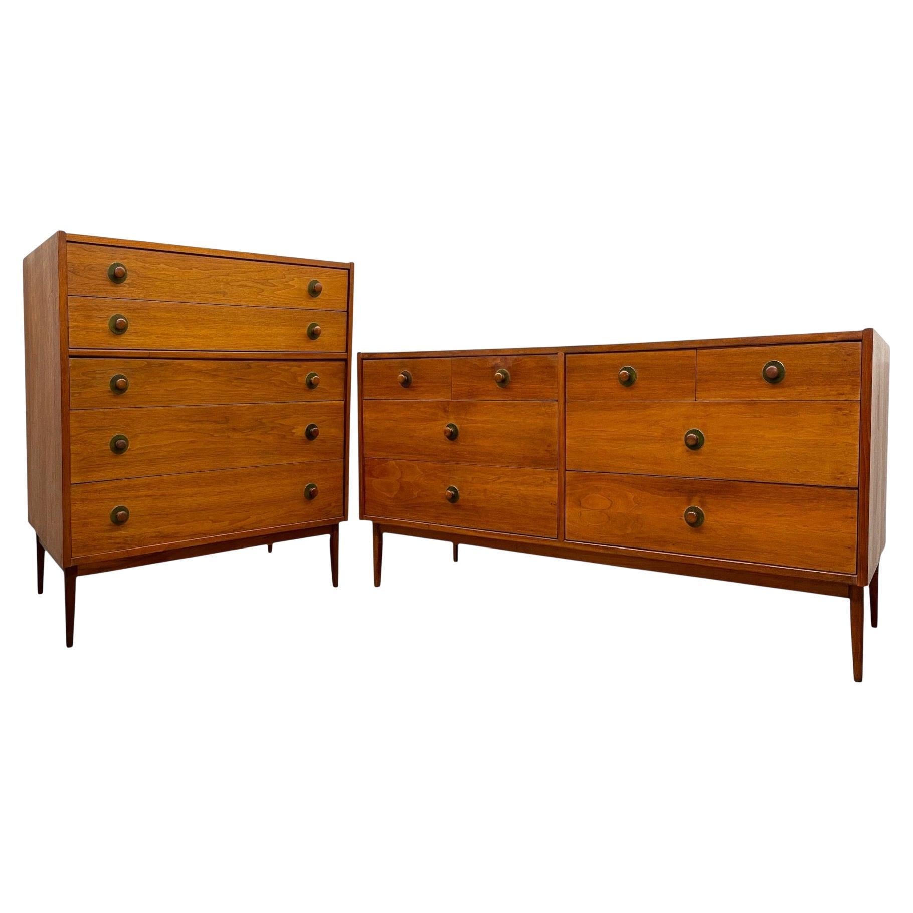 Mid-Century Modern Matching Dresser Set Attributed to John Van Koert for Drexel For Sale
