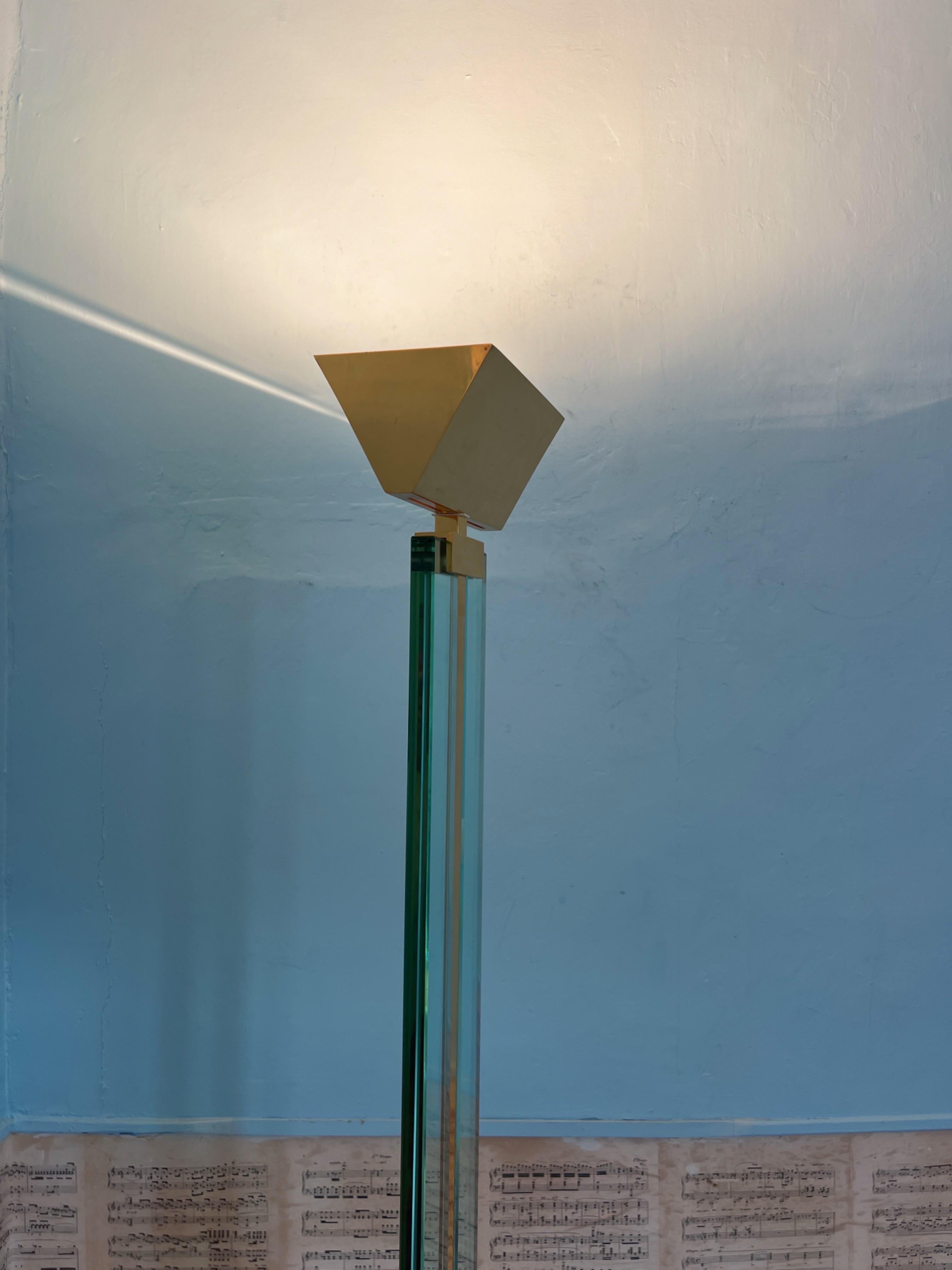Mid Century Modern Mauro Martini Glass and Brass Floor Lamp, Italy, 1970s For Sale 5