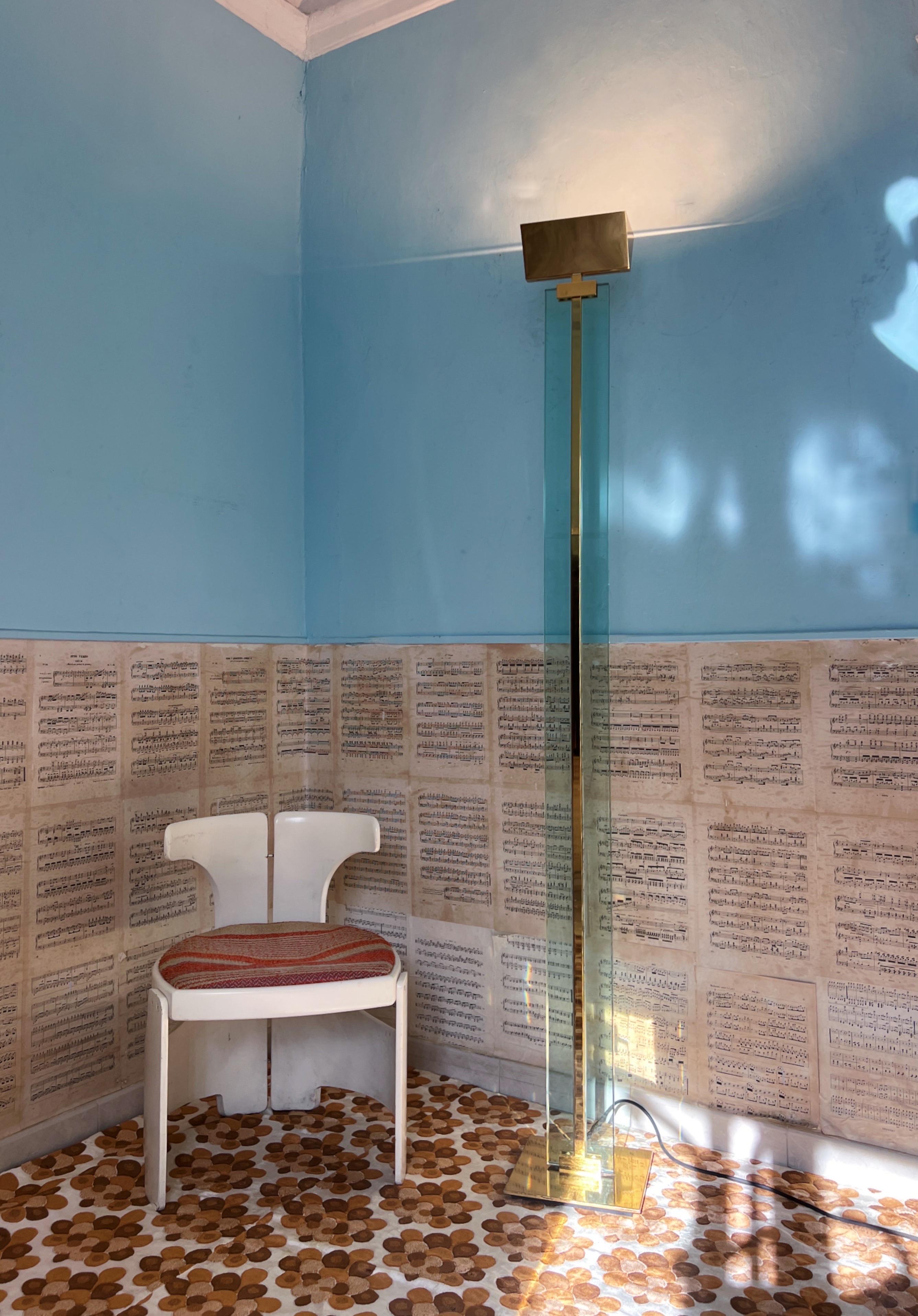 Mid Century Modern Mauro Martini Glass and Brass Floor Lamp, Italy, 1970s For Sale 11