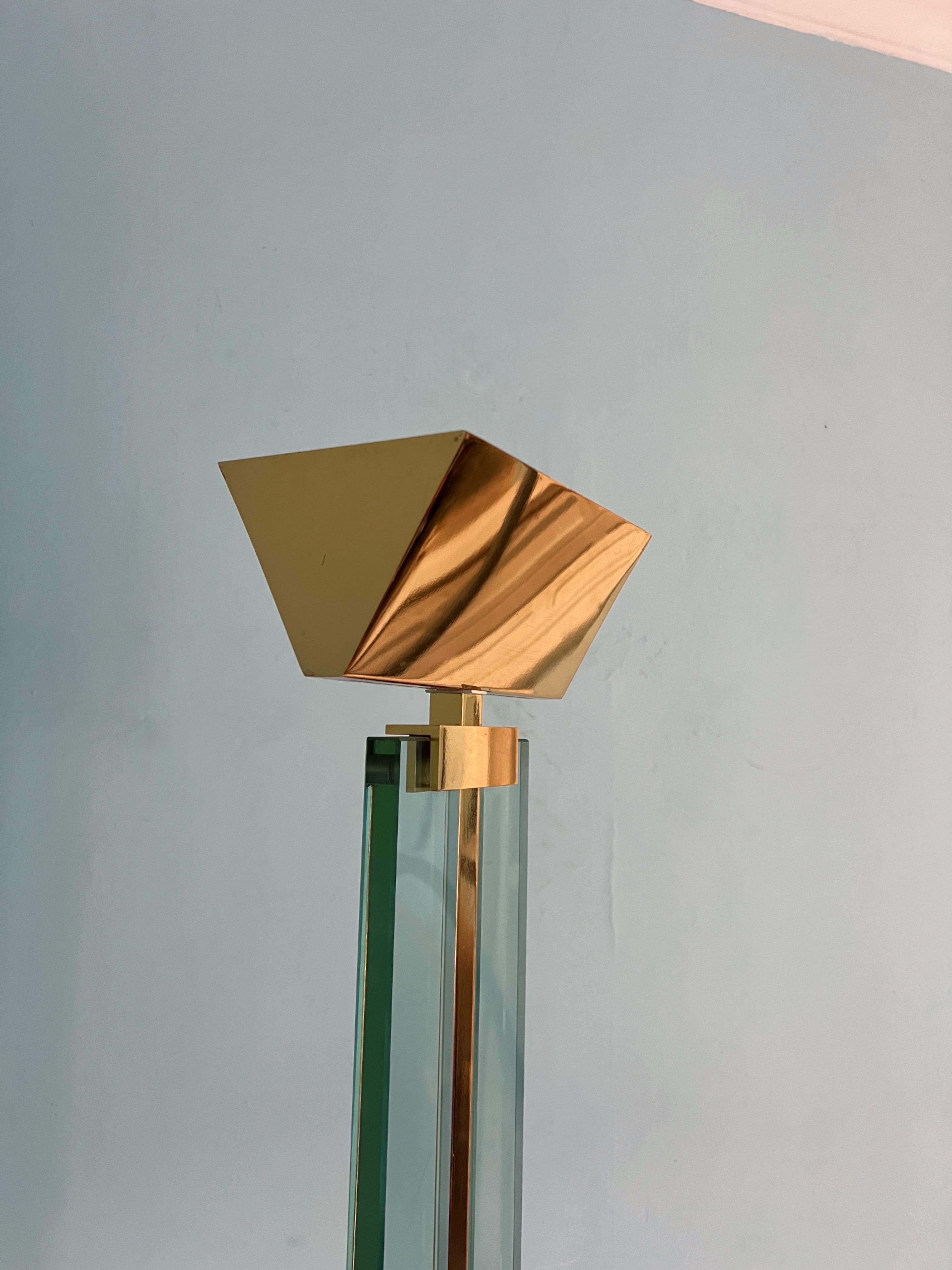 Mid-Century Modern Mid Century Modern Mauro Martini Glass and Brass Floor Lamp, Italy, 1970s For Sale