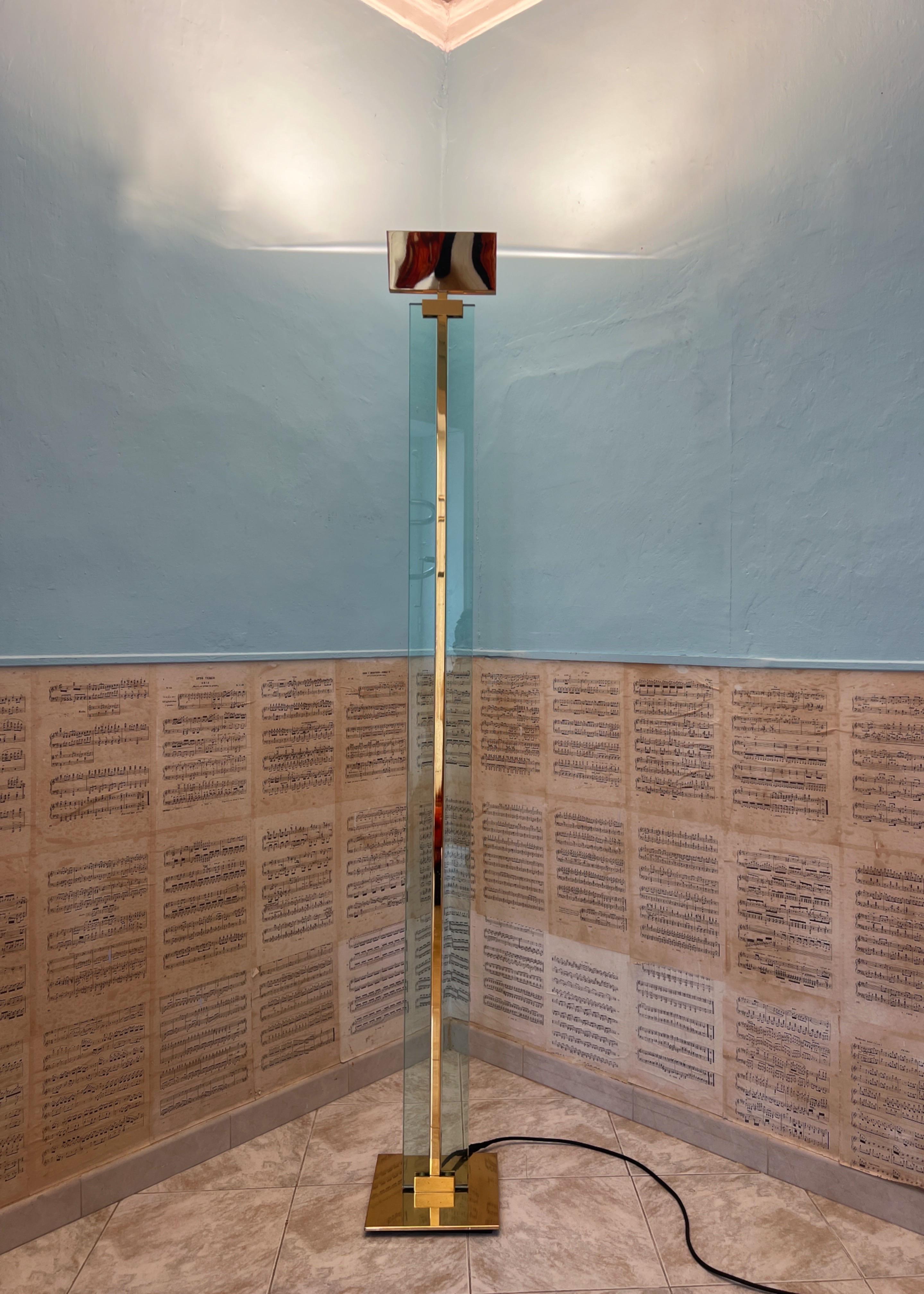 Italian Mid Century Modern Mauro Martini Glass and Brass Floor Lamp, Italy, 1970s For Sale