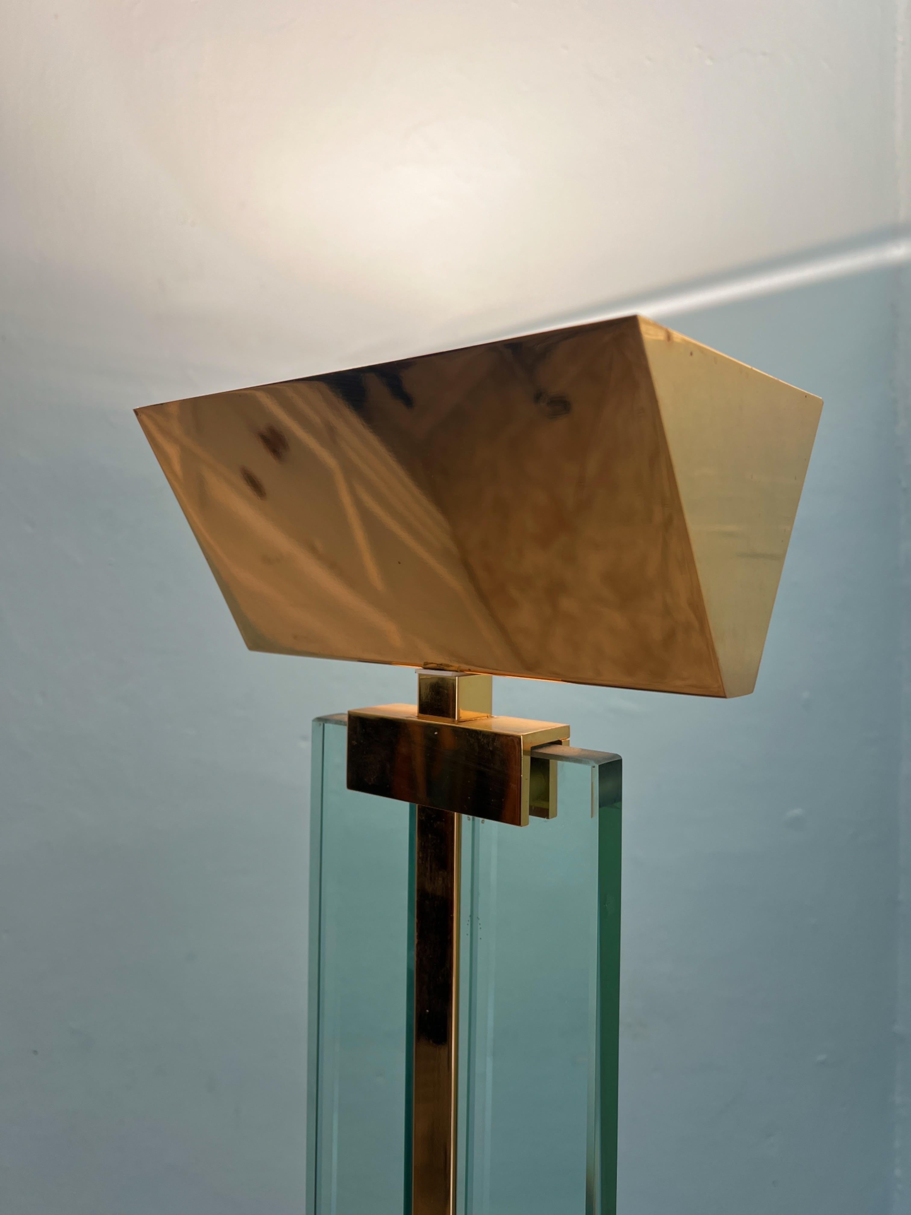 Mid Century Modern Mauro Martini Glass and Brass Floor Lamp, Italy, 1970s In Good Condition For Sale In Palermo, PA