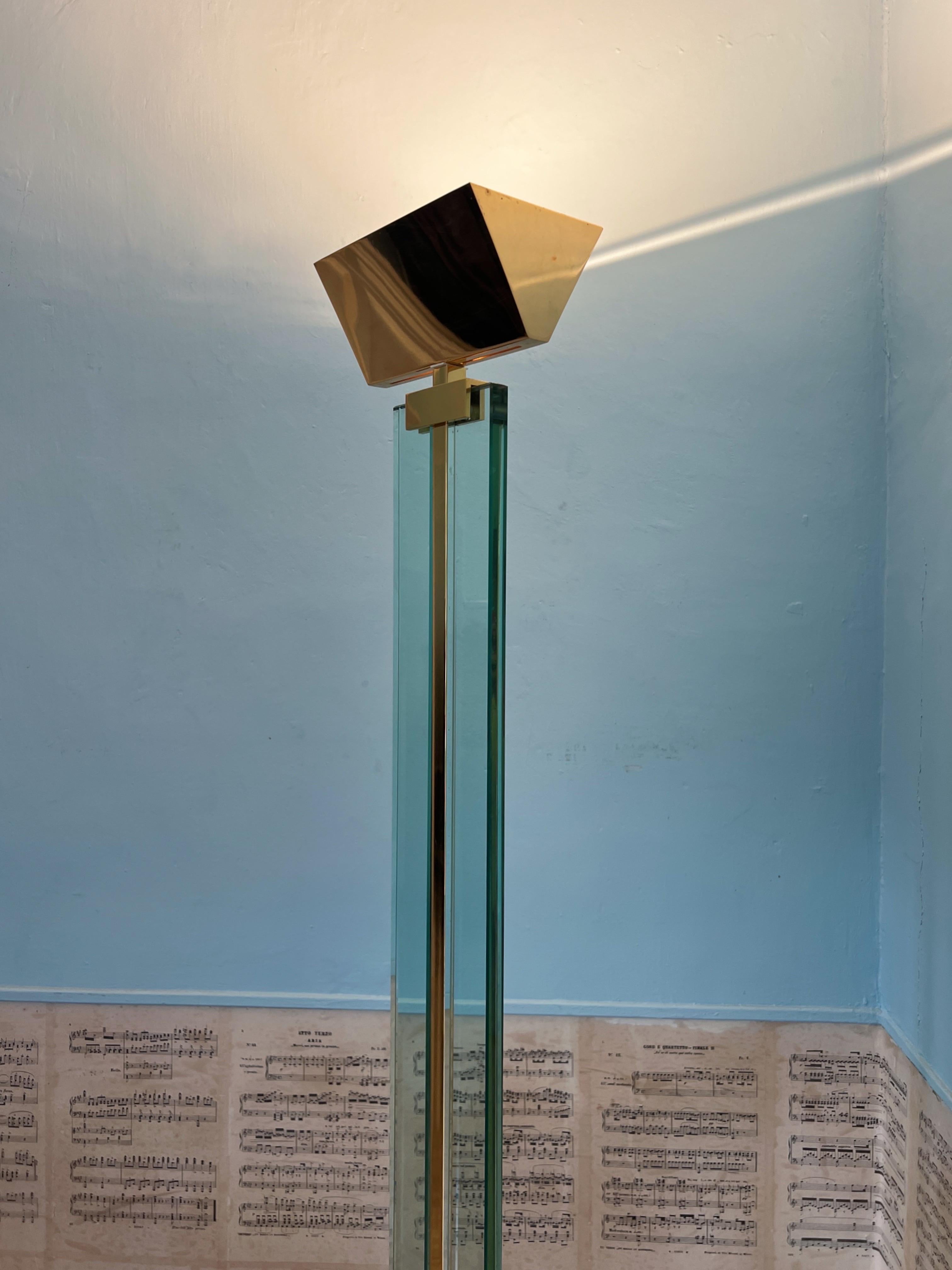 Mid Century Modern Mauro Martini Glass and Brass Floor Lamp, Italy, 1970s For Sale 1