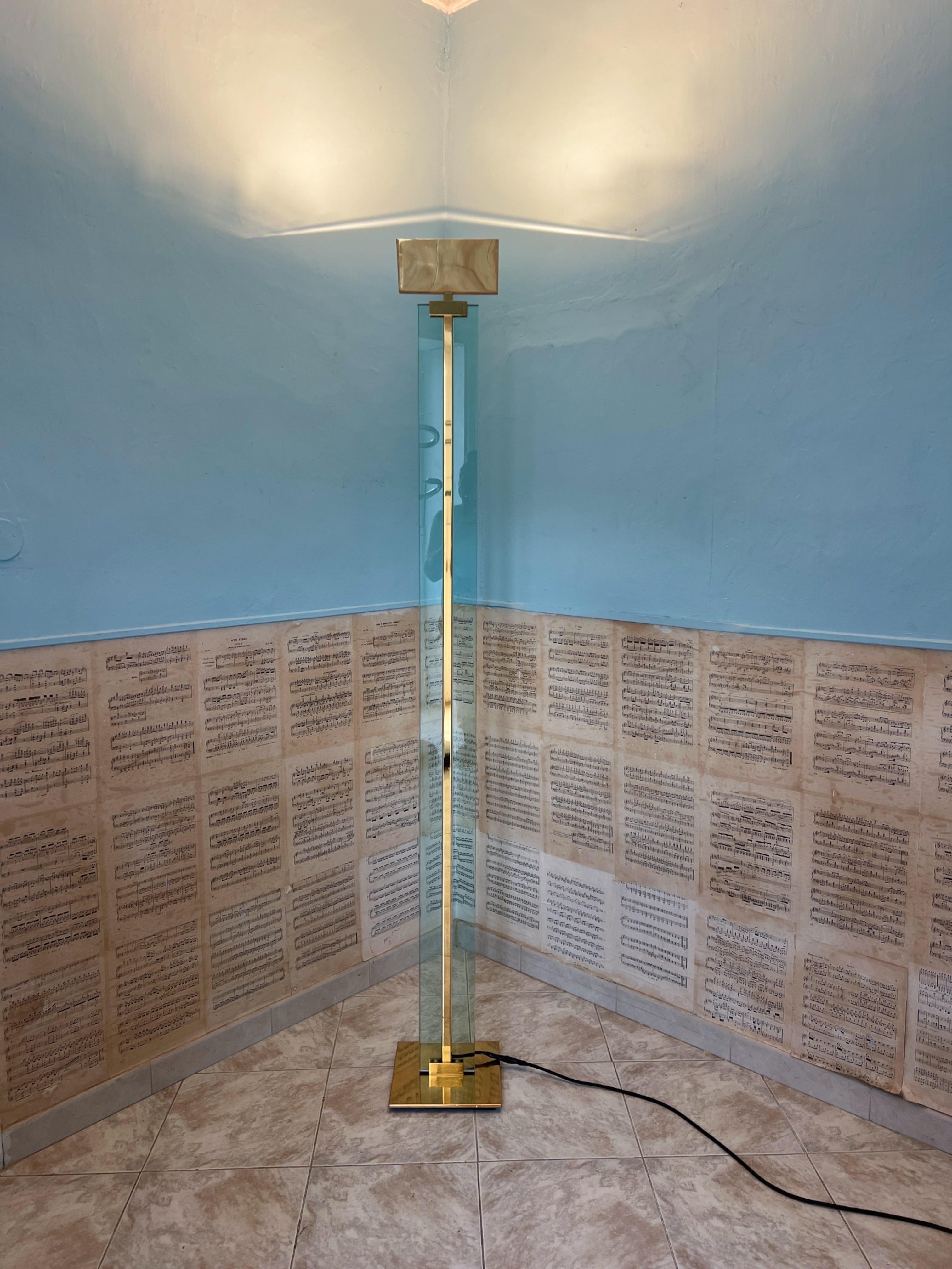 Mid Century Modern Mauro Martini Glass and Brass Floor Lamp, Italy, 1970s For Sale 3