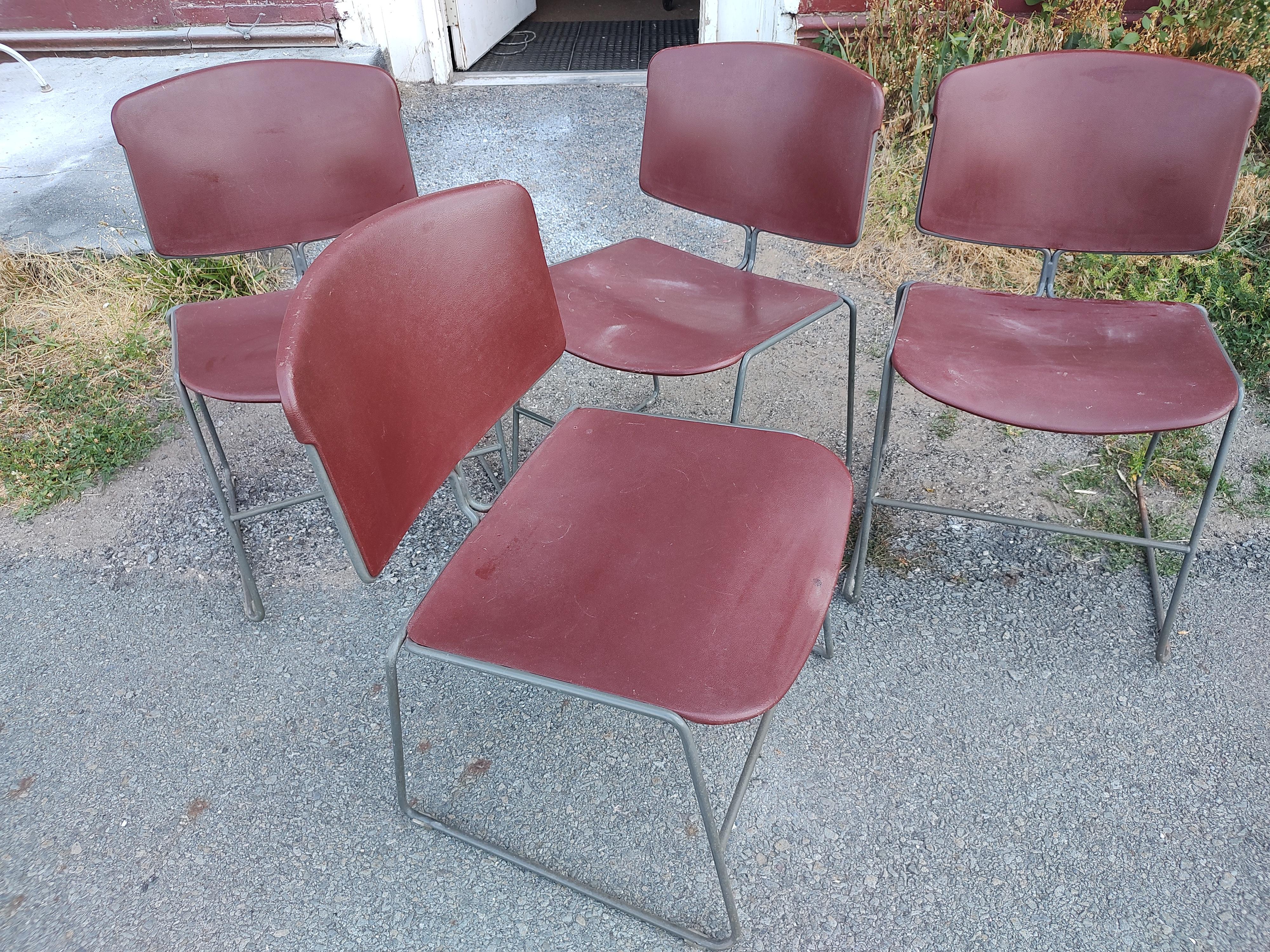 Late 20th Century Mid-Century Modern Max Stacker Steelcase Stacking Chairs Set of 4