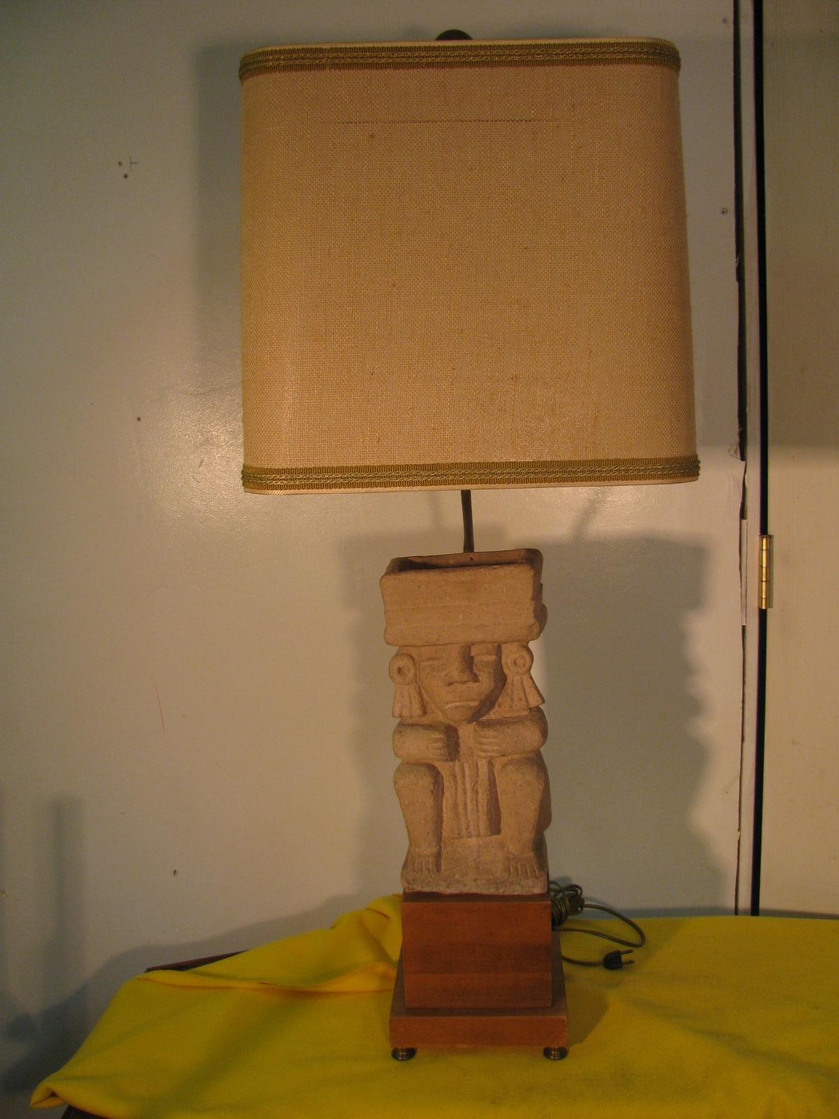 Mid-Century Modern Mayan Cast Stone Figural Table Lamp 2