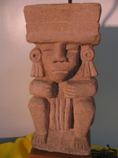 Mid-Century Modern Mayan Cast Stone Figural Table Lamp