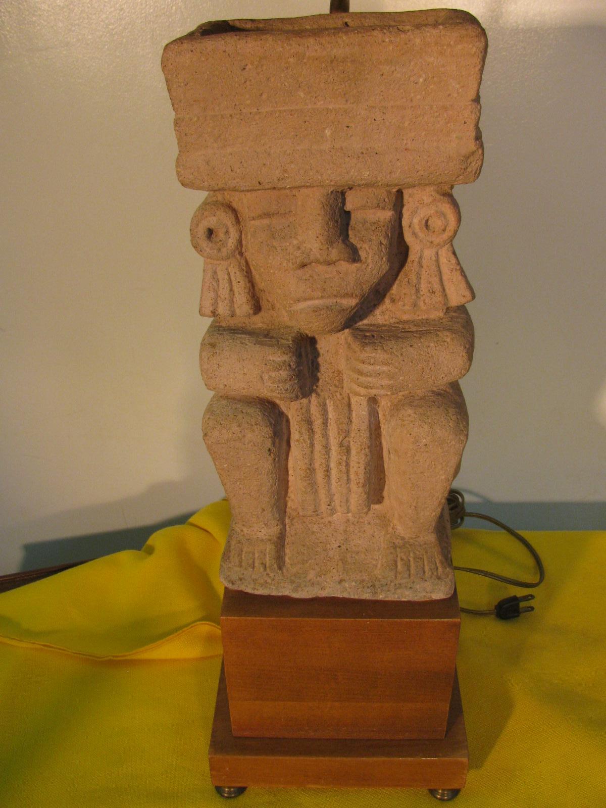 American Mid-Century Modern Mayan Cast Stone Figural Table Lamp