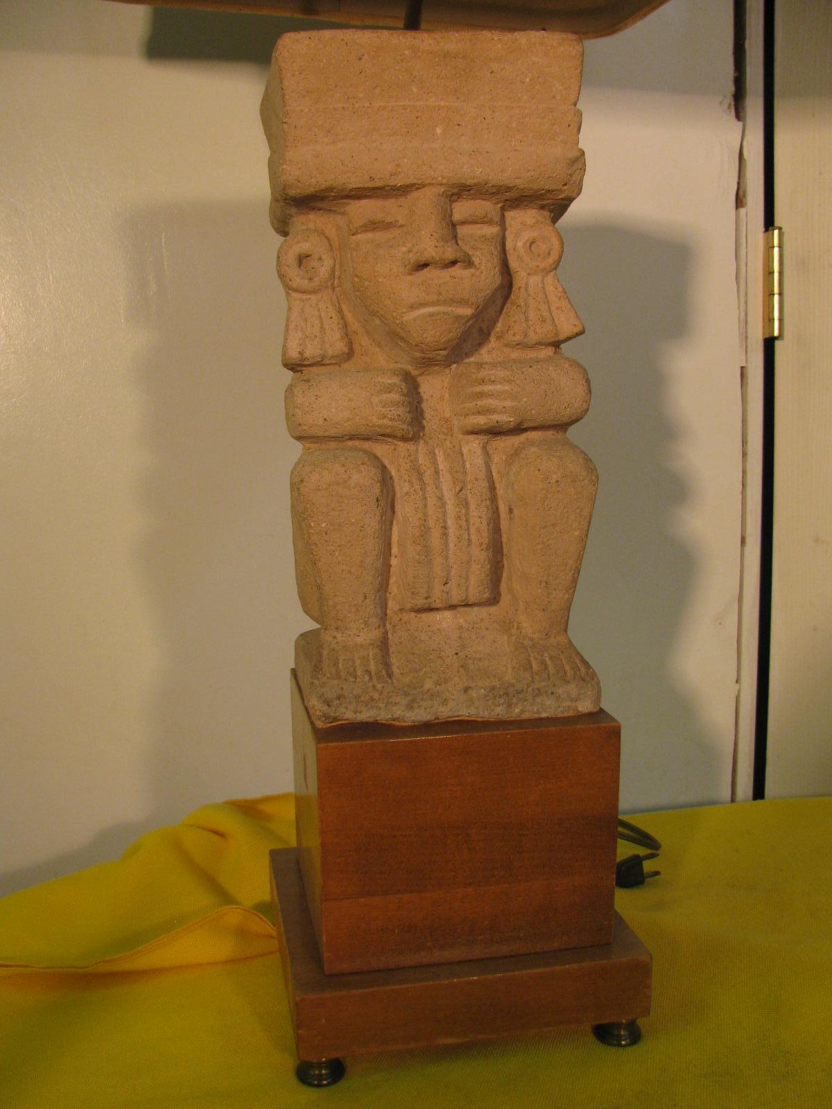 Mid-Century Modern Mayan Cast Stone Figural Table Lamp 1