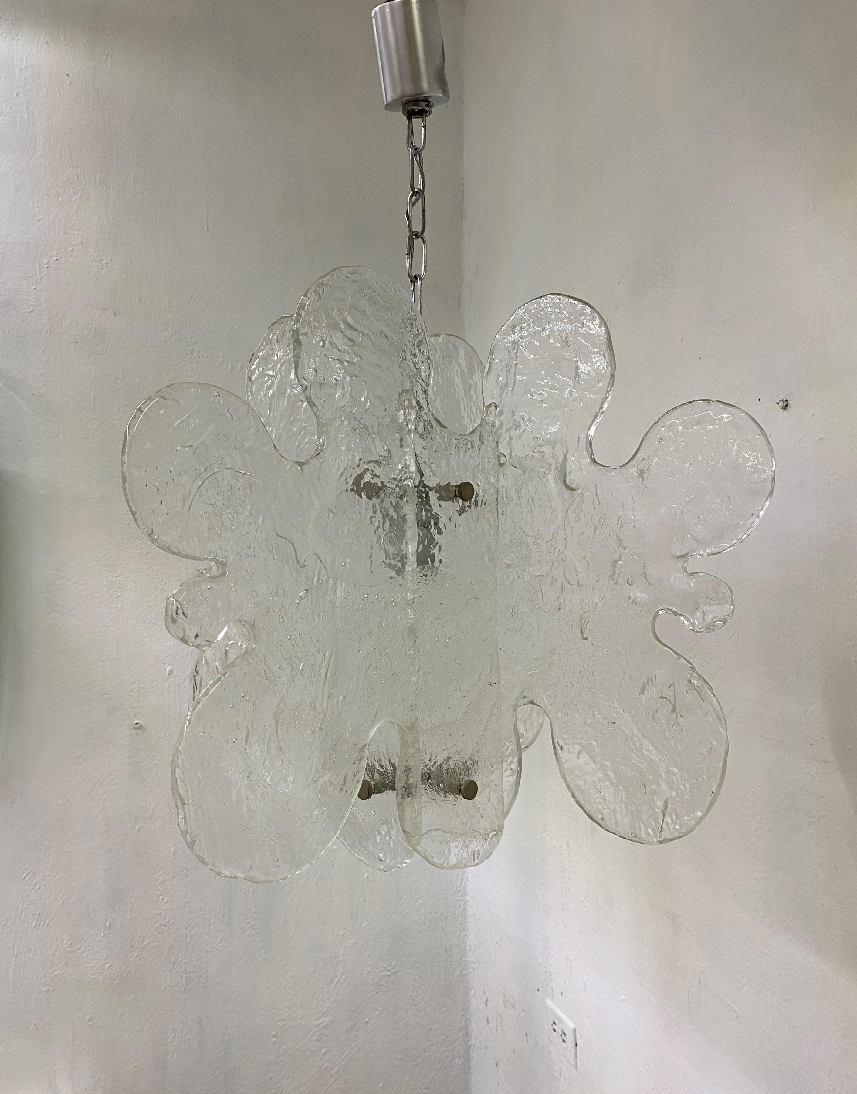 Blown Glass Mid-Century Modern Mazzega Chandelier in Clear Murano Glass by Carlo Nason For Sale