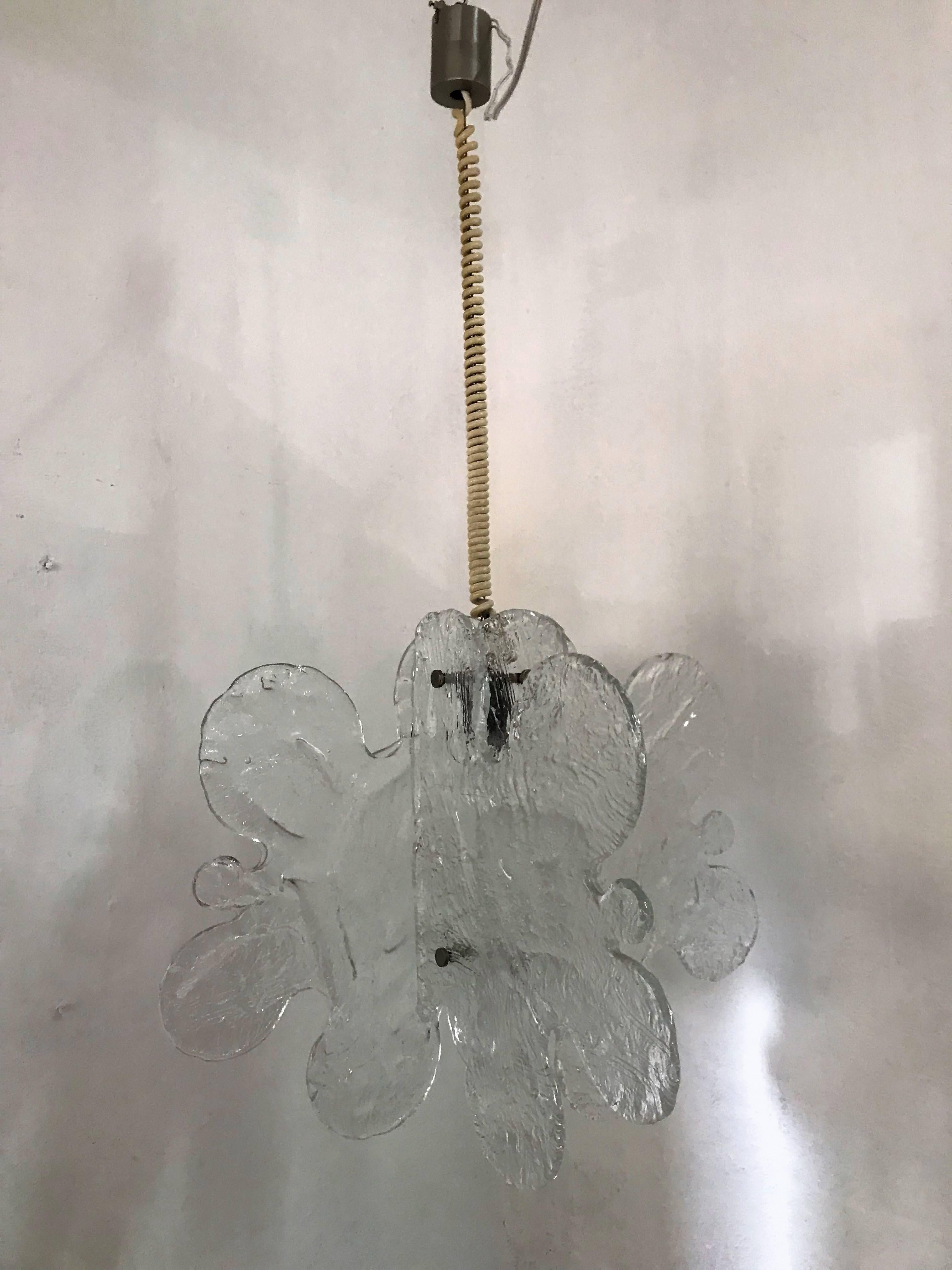 Blown Glass Mid-Century Modern Mazzega Chandelier in Clear Murano Glass by Carlo Nason