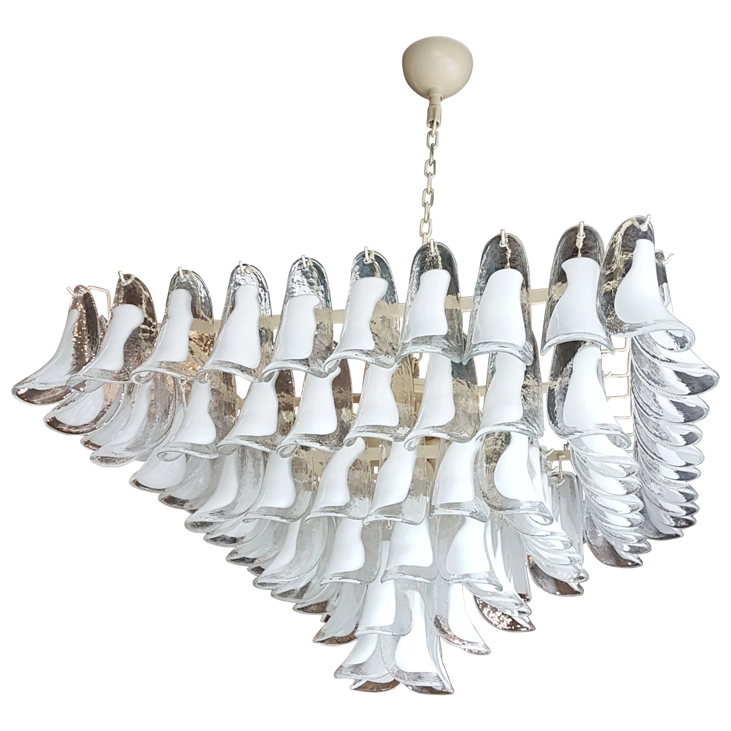 Mid-Century Modern Mazzega White Murano Glass Pyramidal Chandelier, 1970s