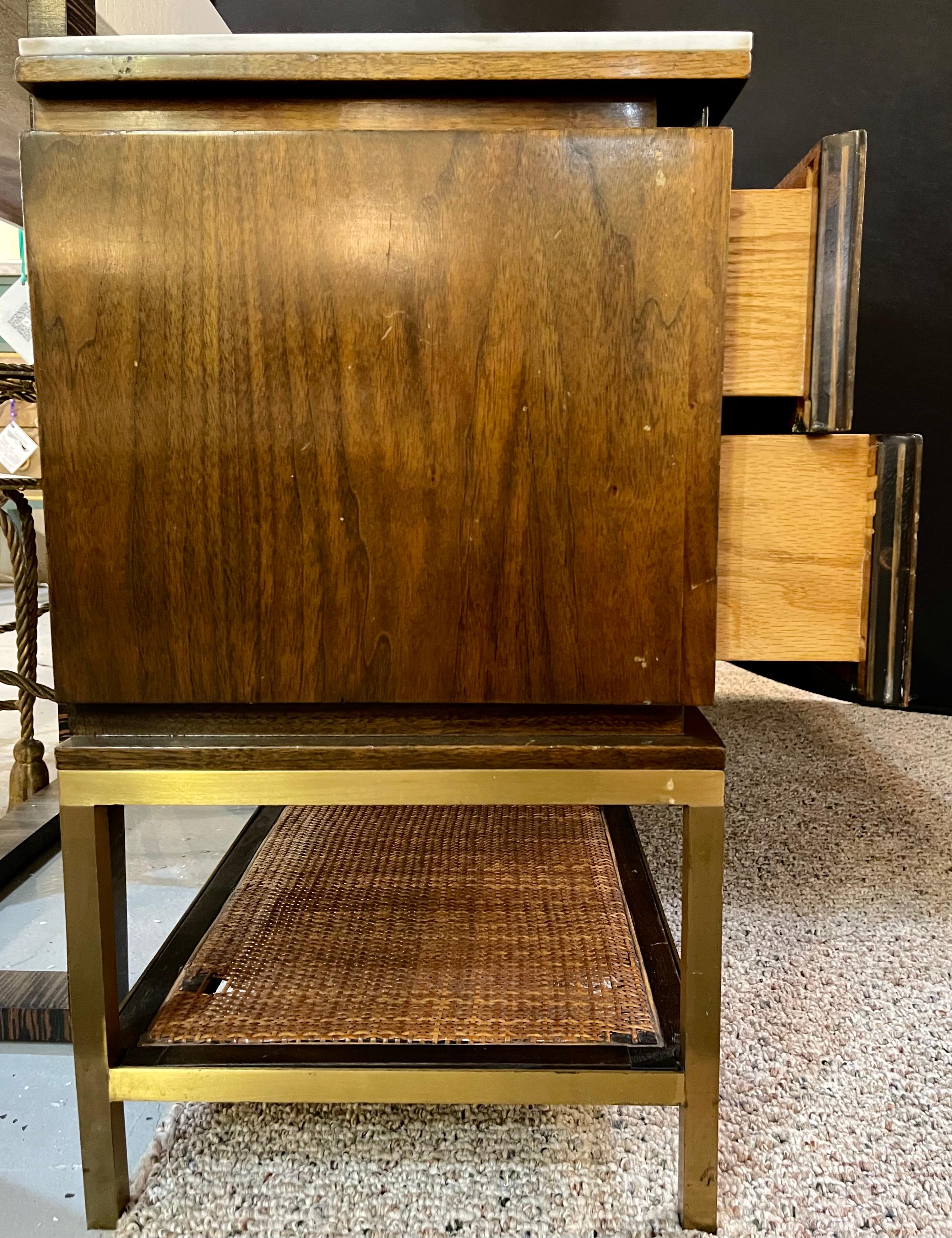Mid-Century Modern McCobb Cabinet with Glass Top Brass Frame and Caning 7