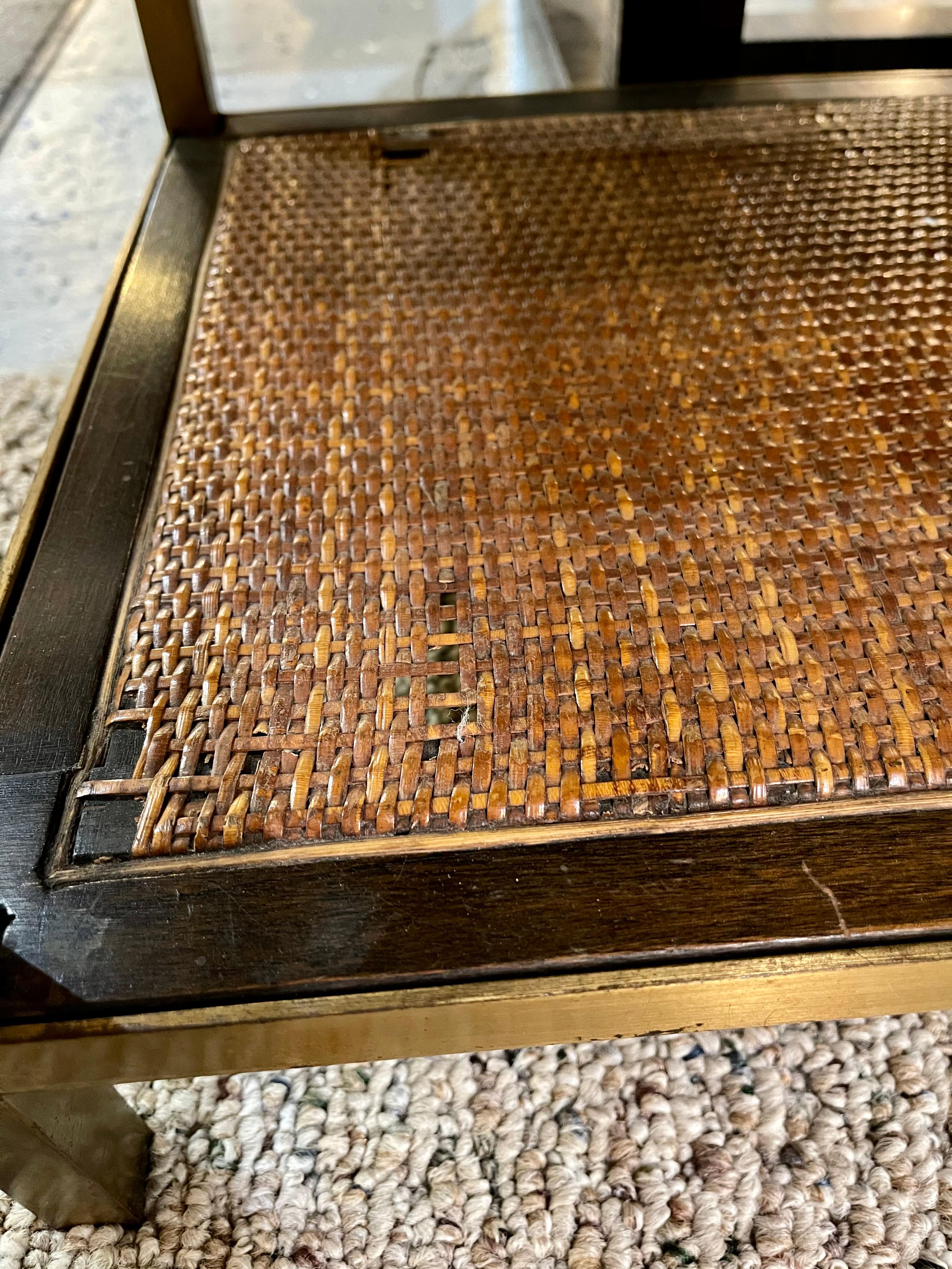 Mid-Century Modern McCobb Cabinet with Glass Top Brass Frame and Caning 10