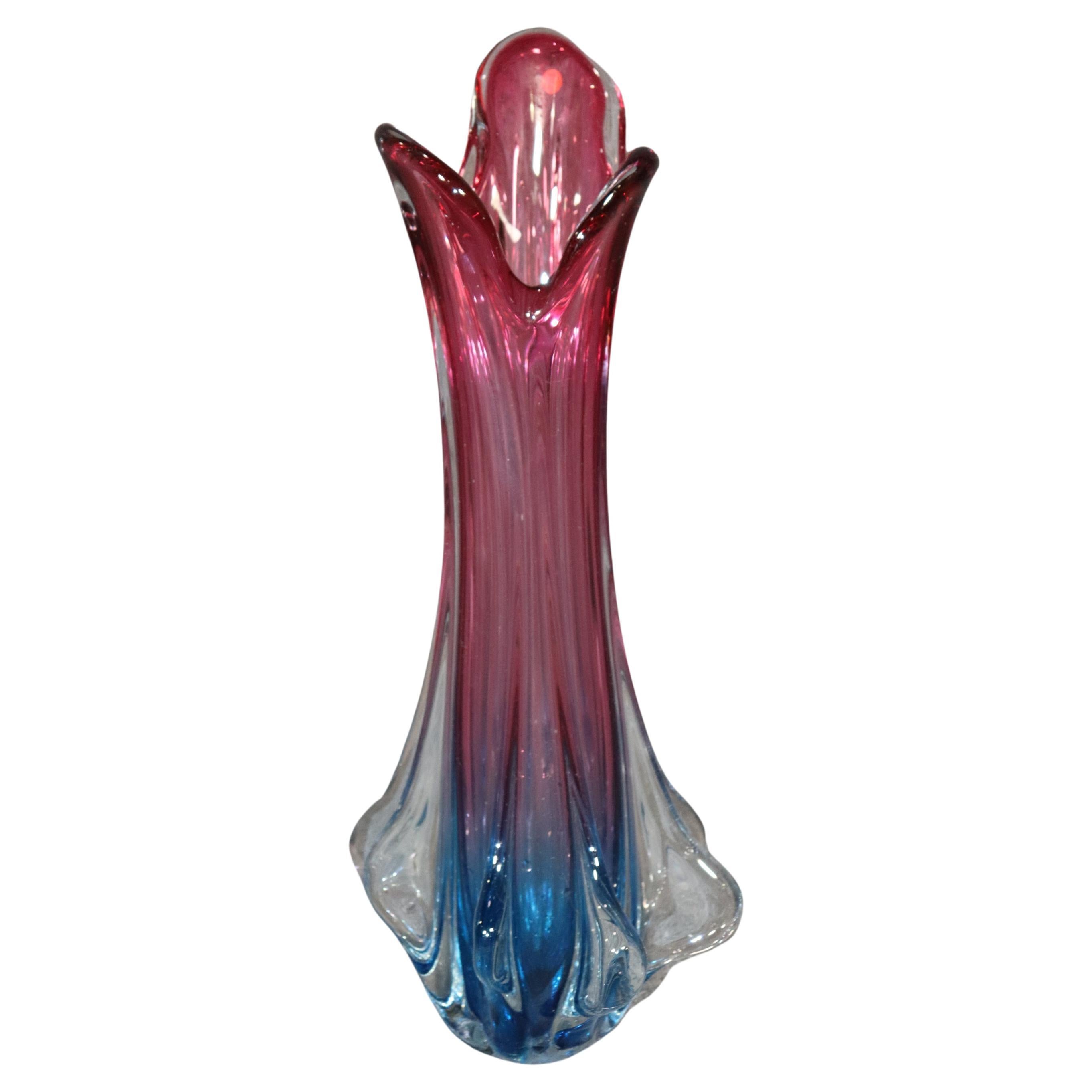 Mid-Century Modern Mcm Large Beautiful Murano Glass Multi Colored Vase