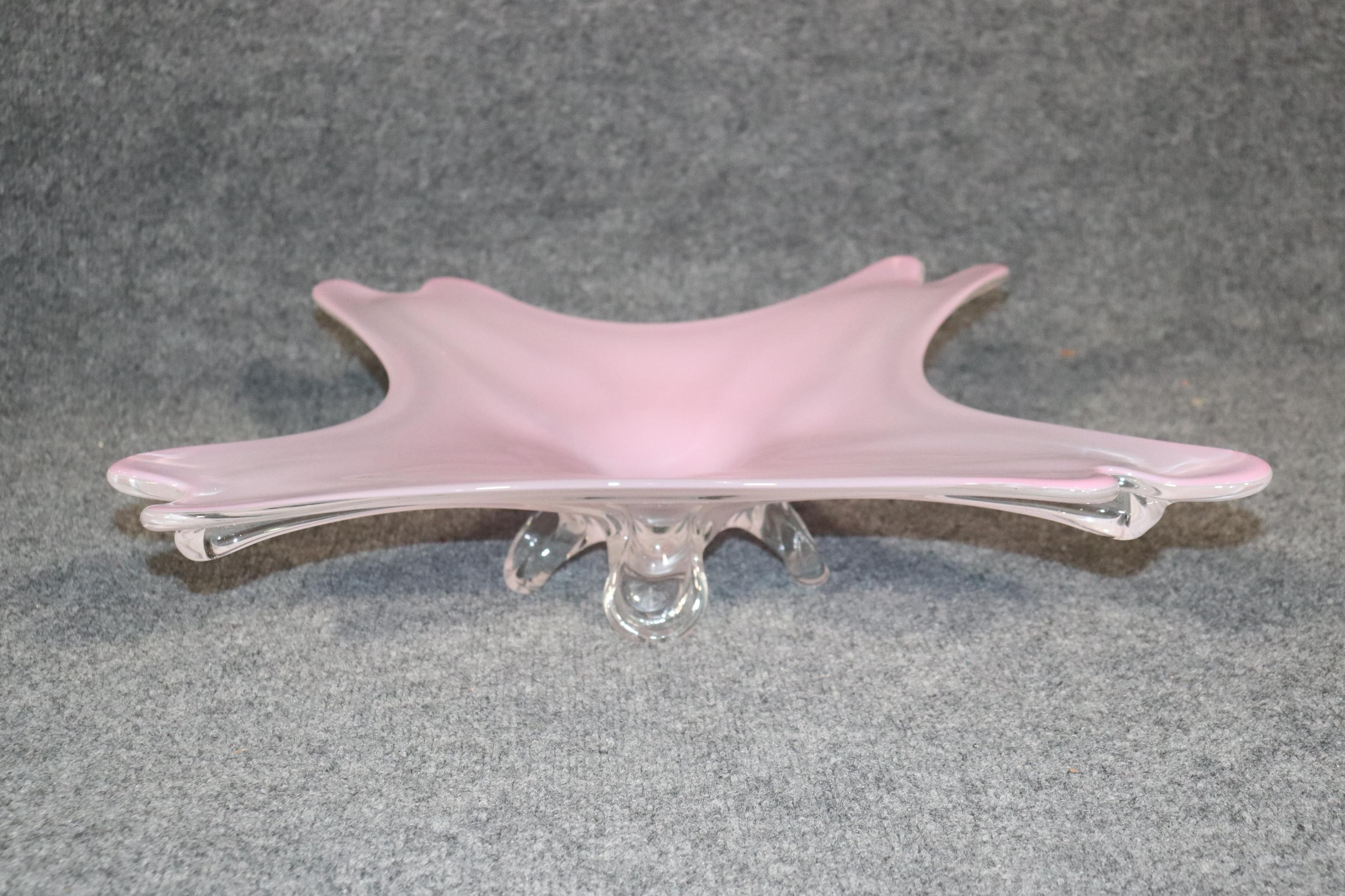 Glazed Mid-Century Modern MCM Pink Italian Murano Glass Center Piece For Sale