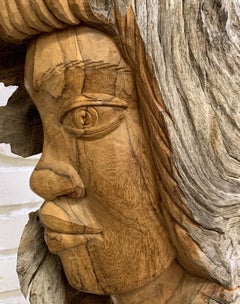 Buste de table sculpté en bois sculpté, sculpture moderne du milieu du siècle dernier de Mcroy