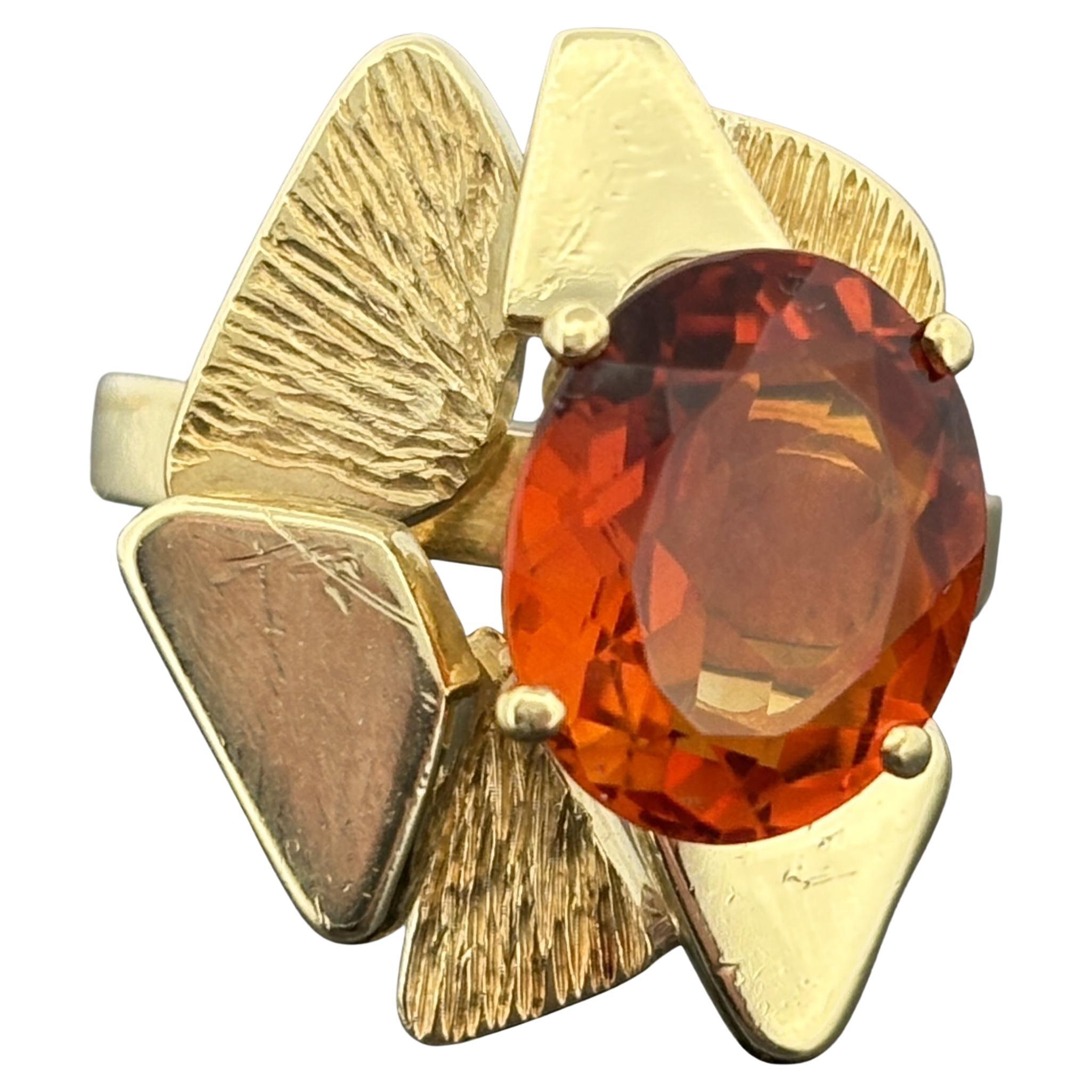 Mid-Century Modern Mediera Citrin Ring 18k - G. Alcedo